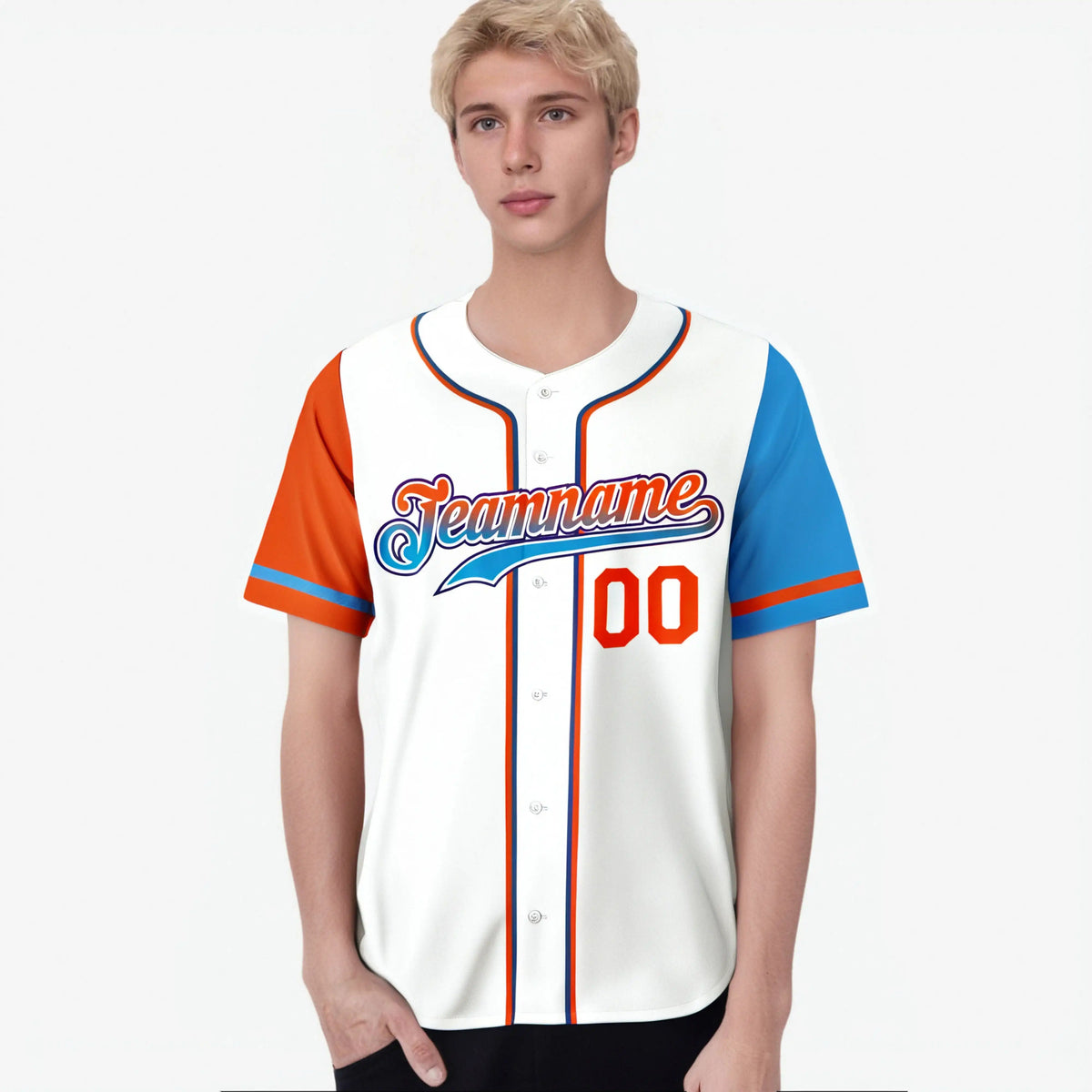 Custom White Orange Powder Blue Authentic Baseball Jersey