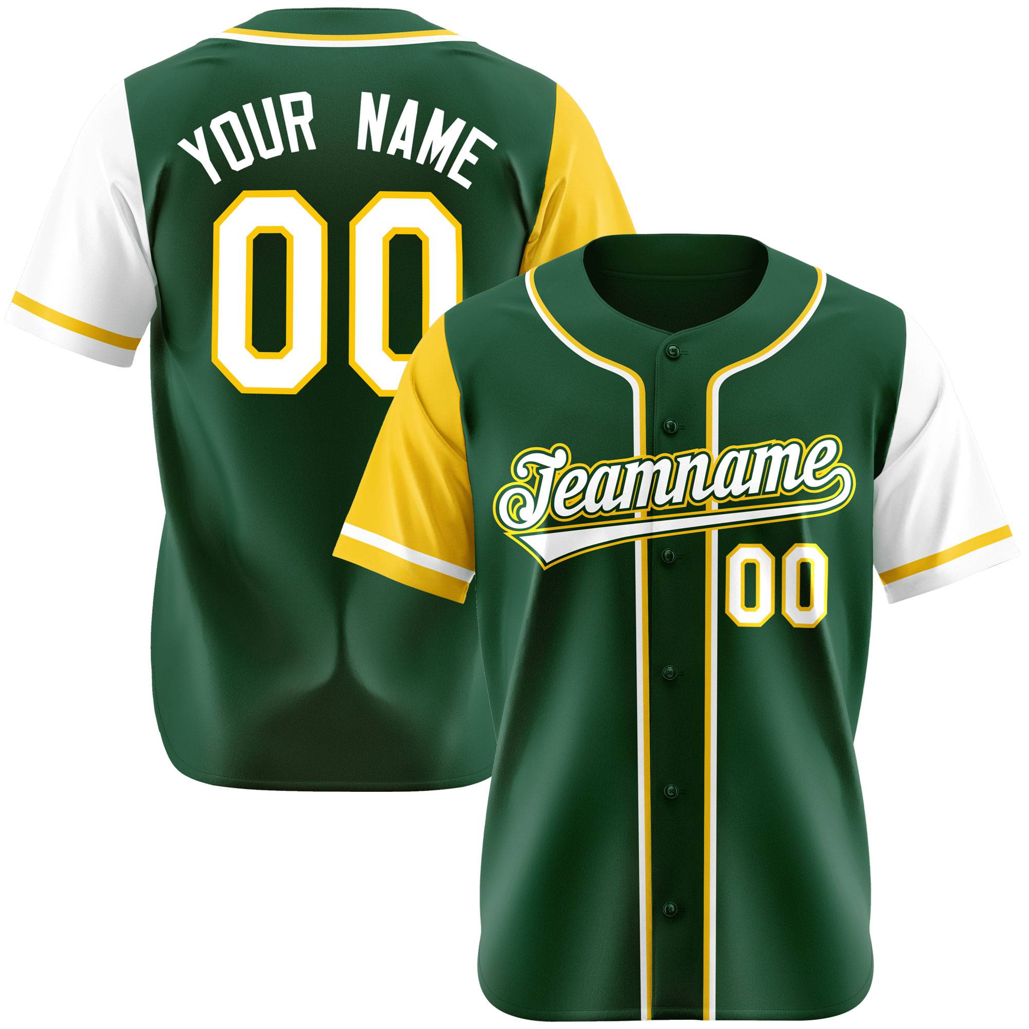 Custom Green Gold White Authentic Baseball Jersey