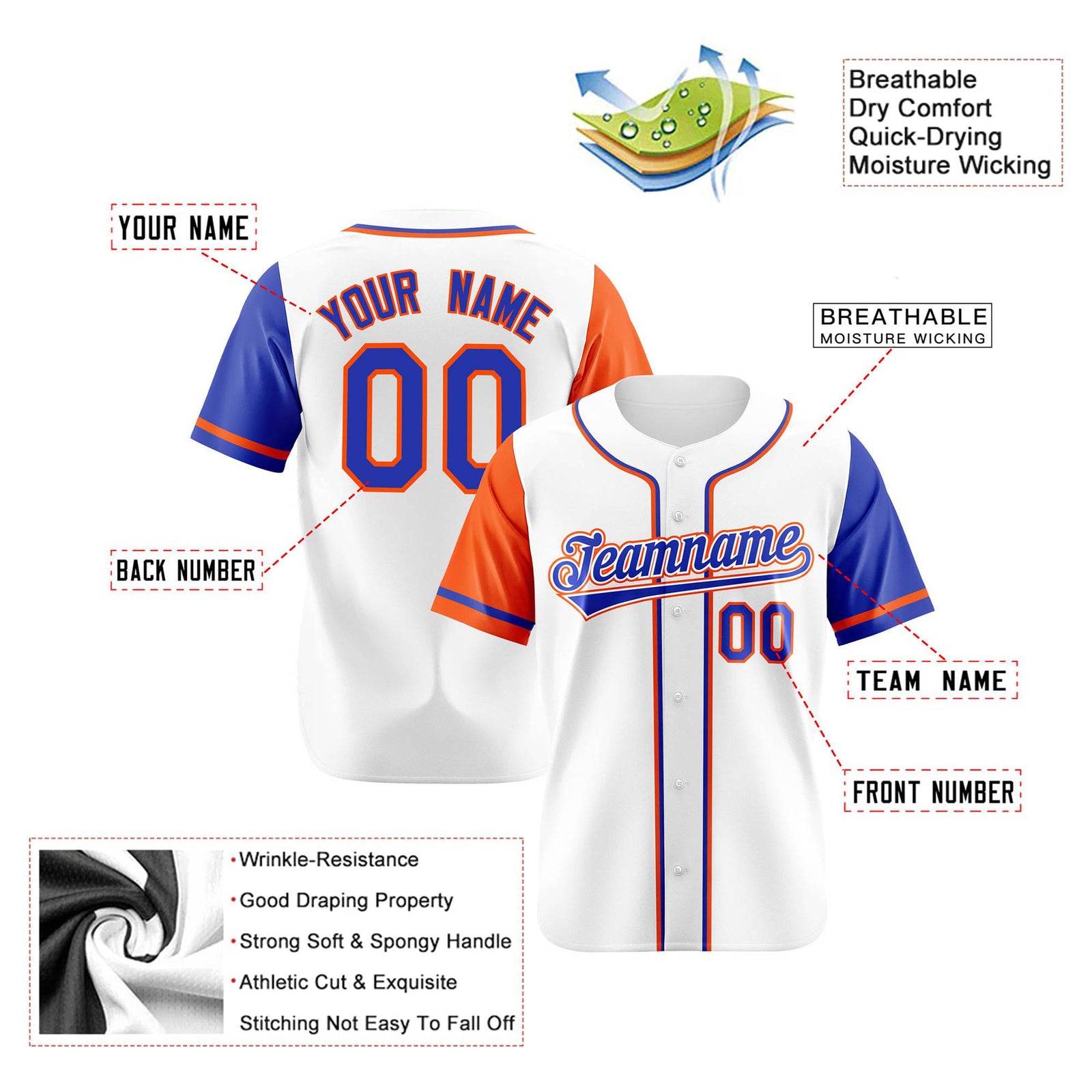 Custom White Orange Royal Blue Authentic Baseball Jersey