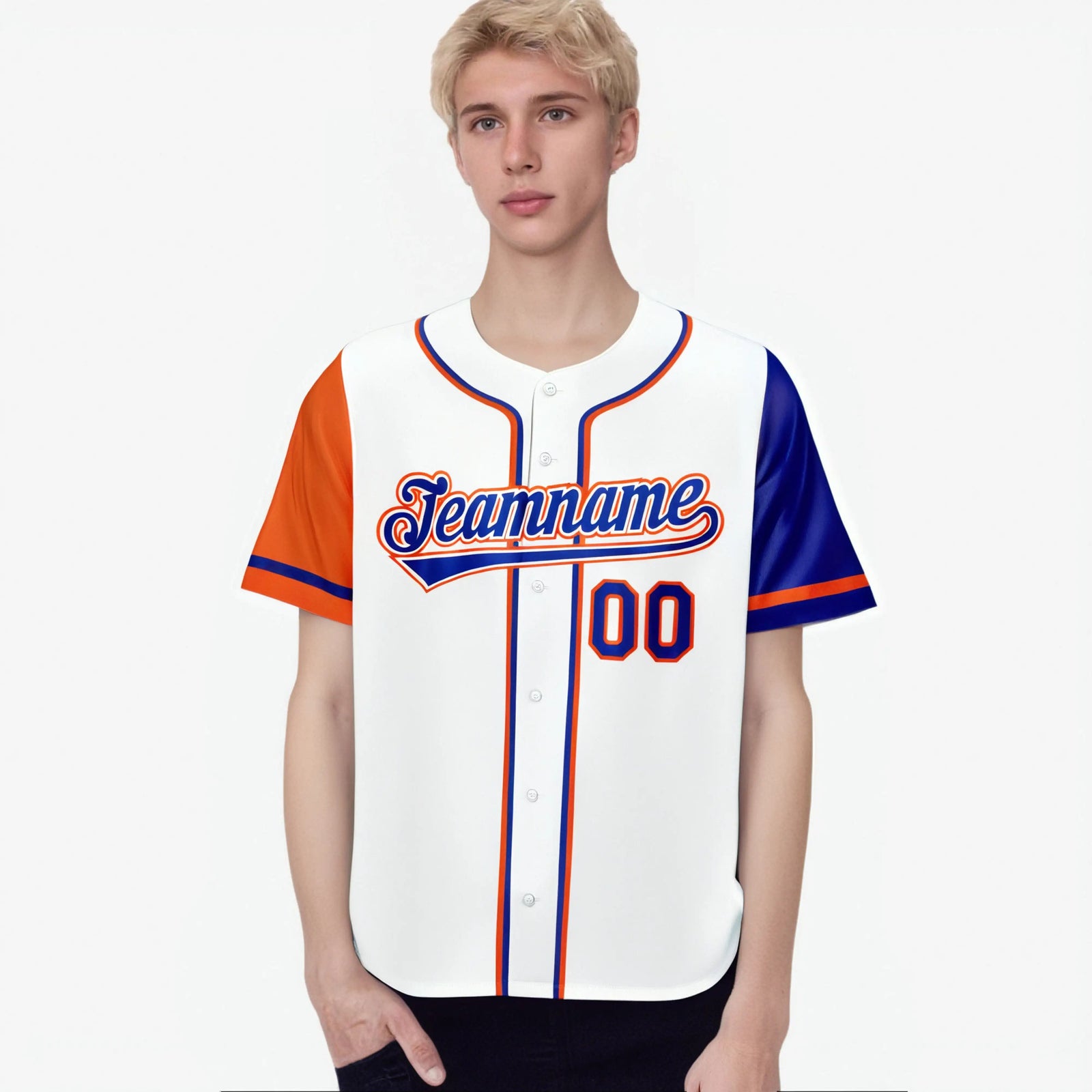 Custom White Orange Royal Blue Authentic Baseball Jersey