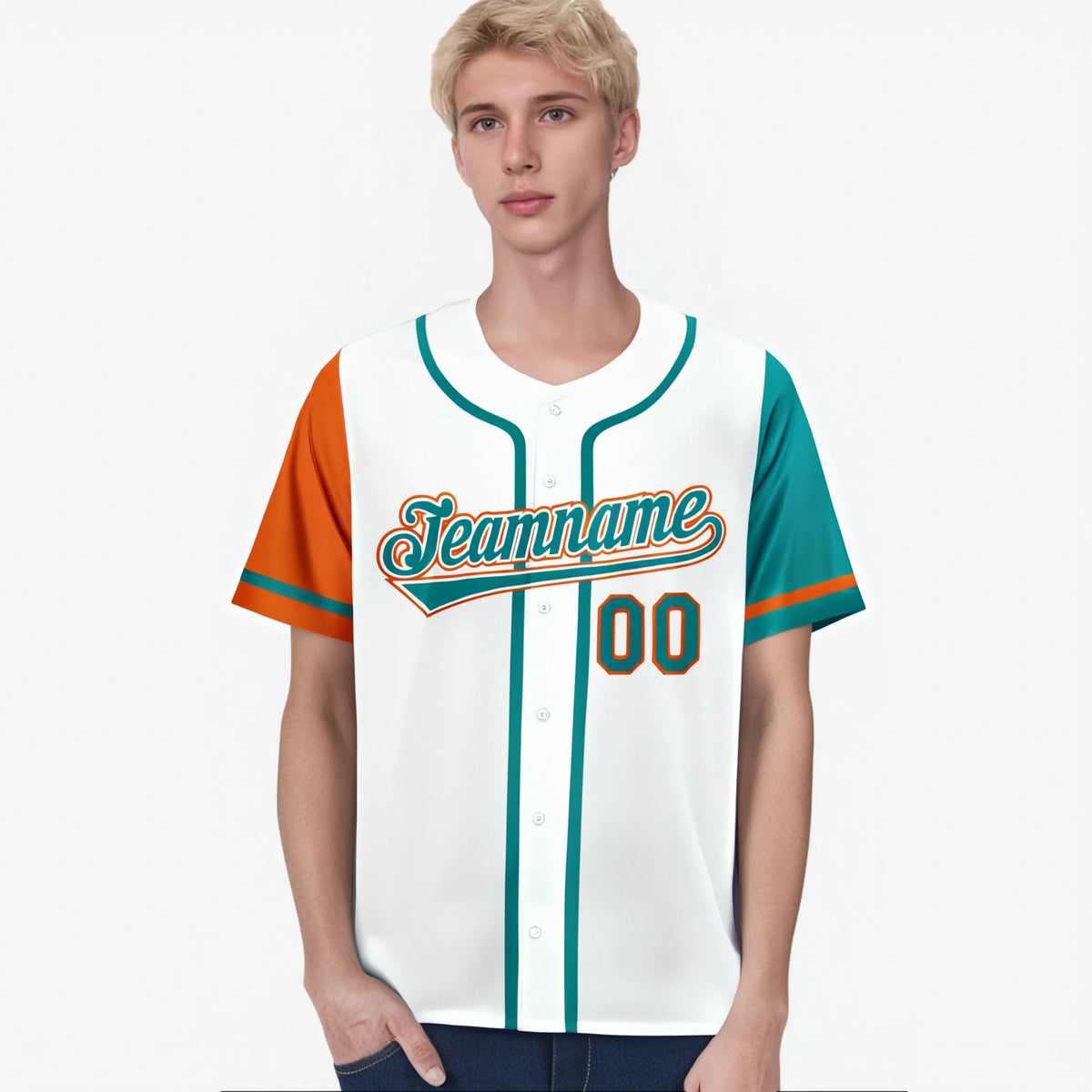Custom White Orange Aqua Authentic Baseball Jersey