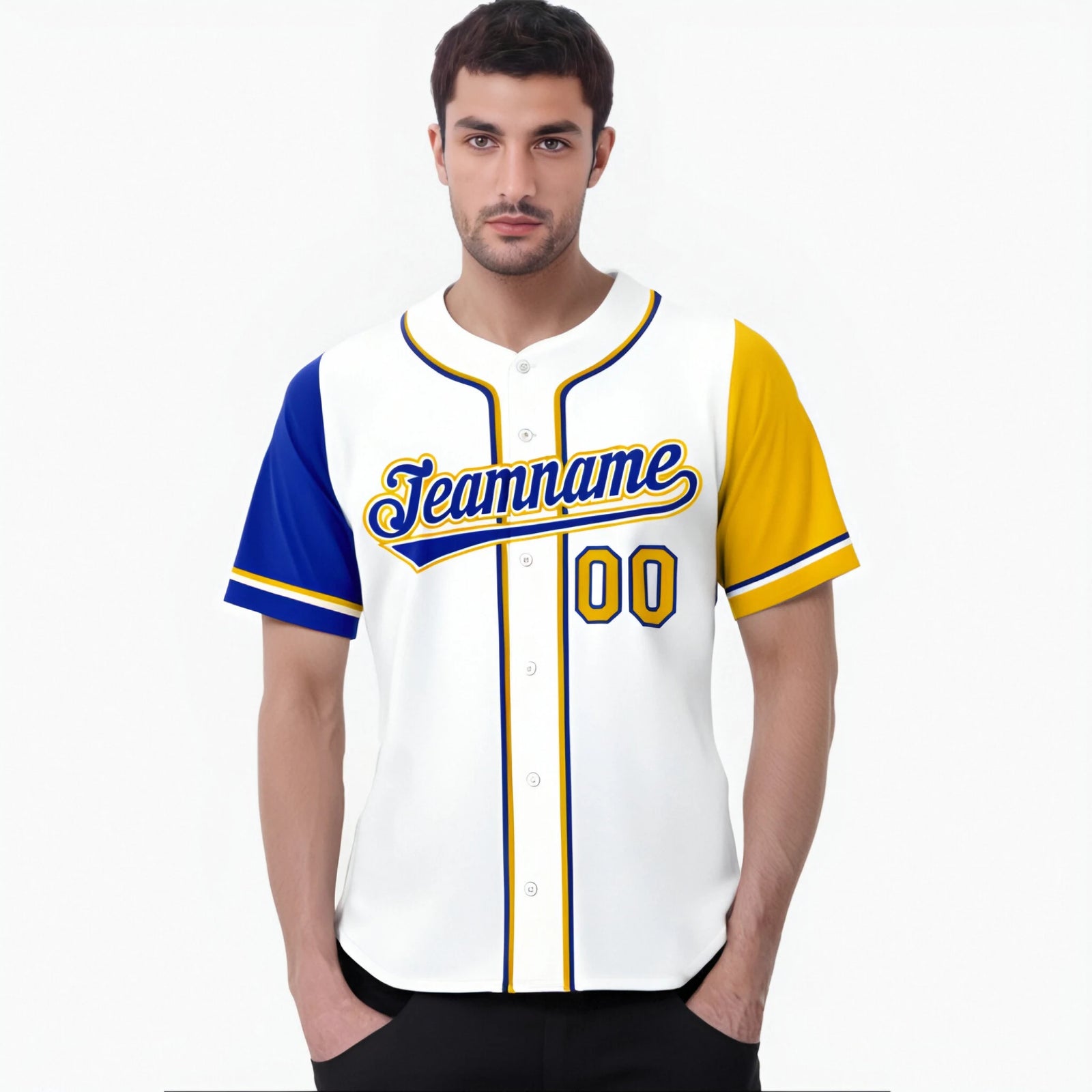 Custom White Gold Royal Blue Authentic Baseball Jersey