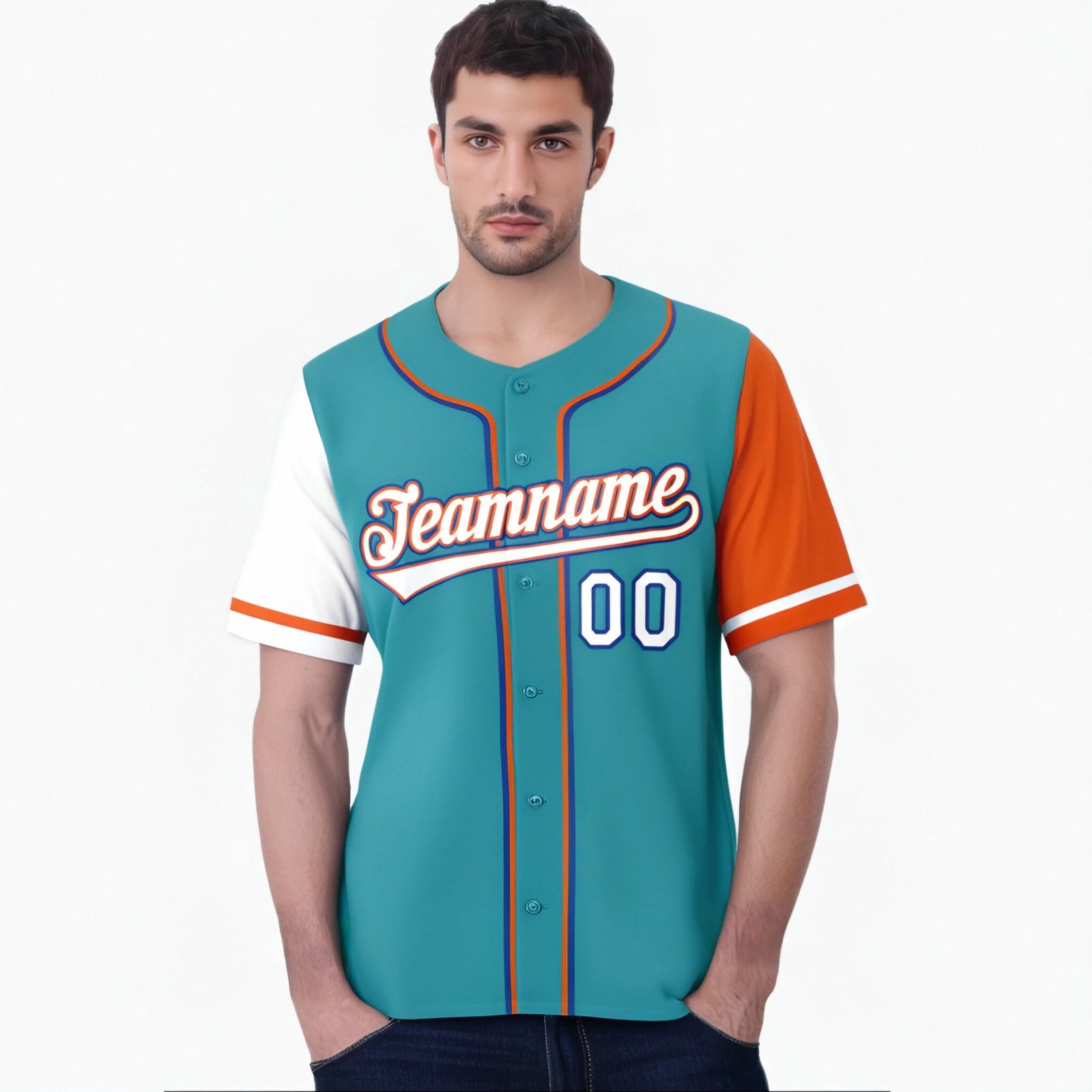 Custom Aqua White Orange Authentic Baseball Jersey