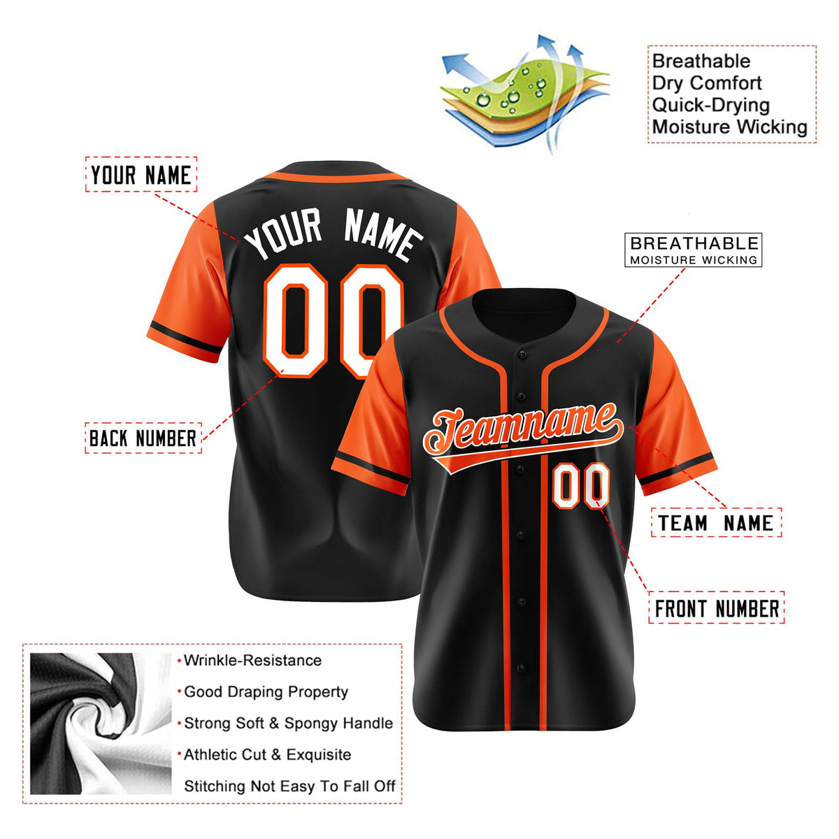 Custom Black Orange Authentic Baseball Jersey