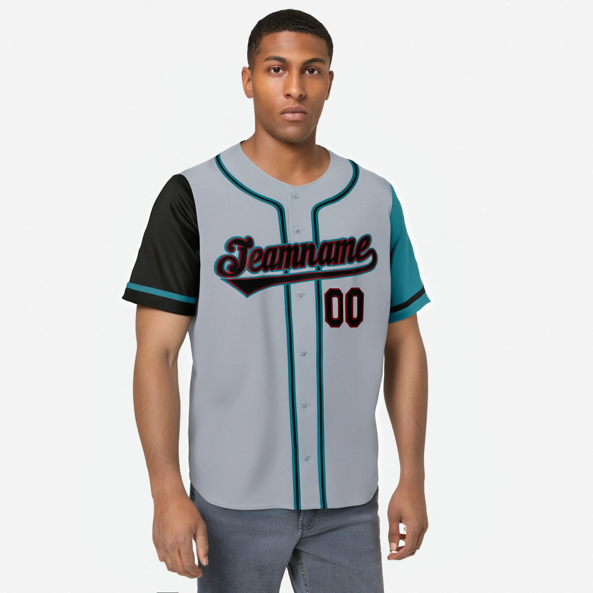 Custom Gray Black Aqua Authentic Baseball Jersey