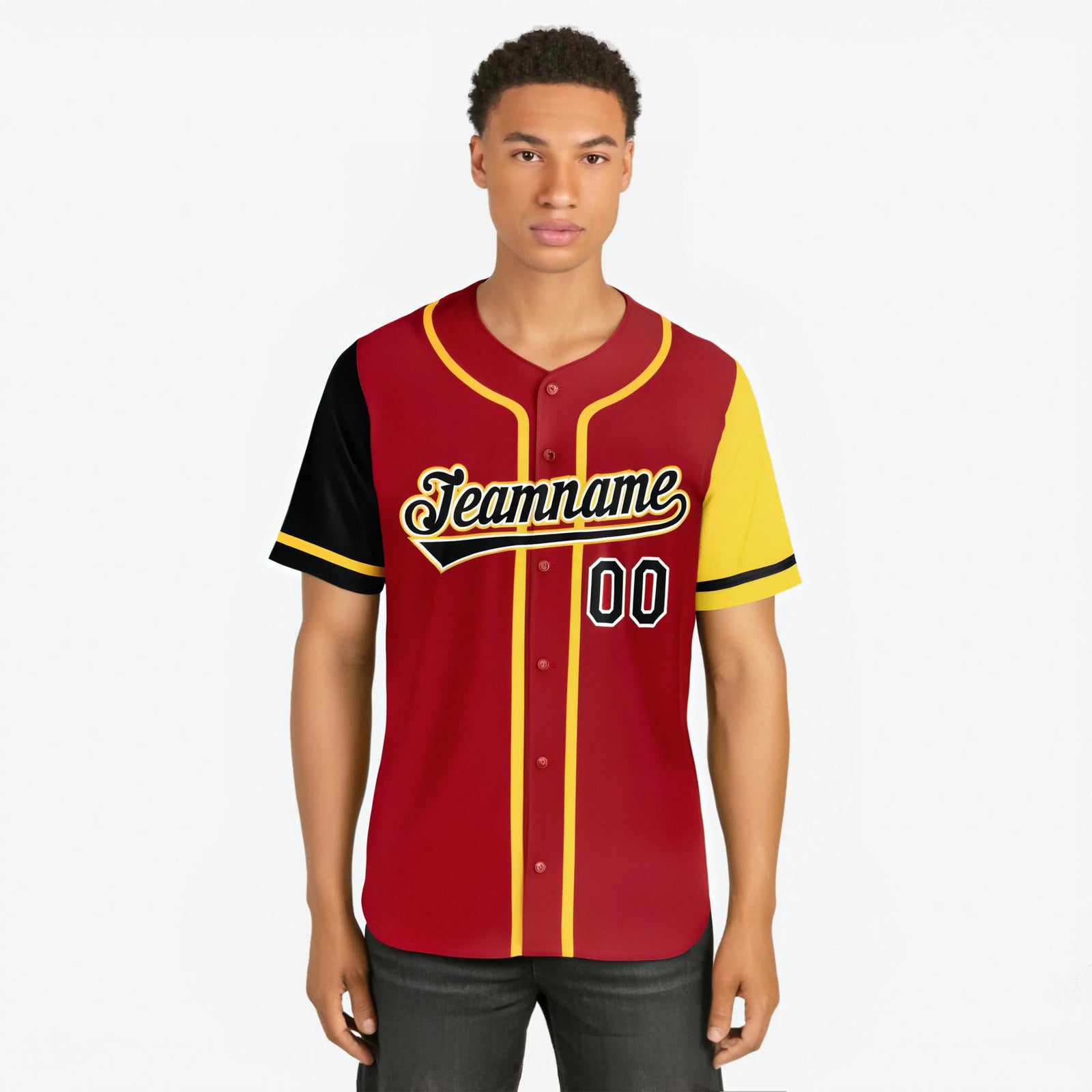 Custom Red Gold Black Yellow Authentic Baseball Jersey