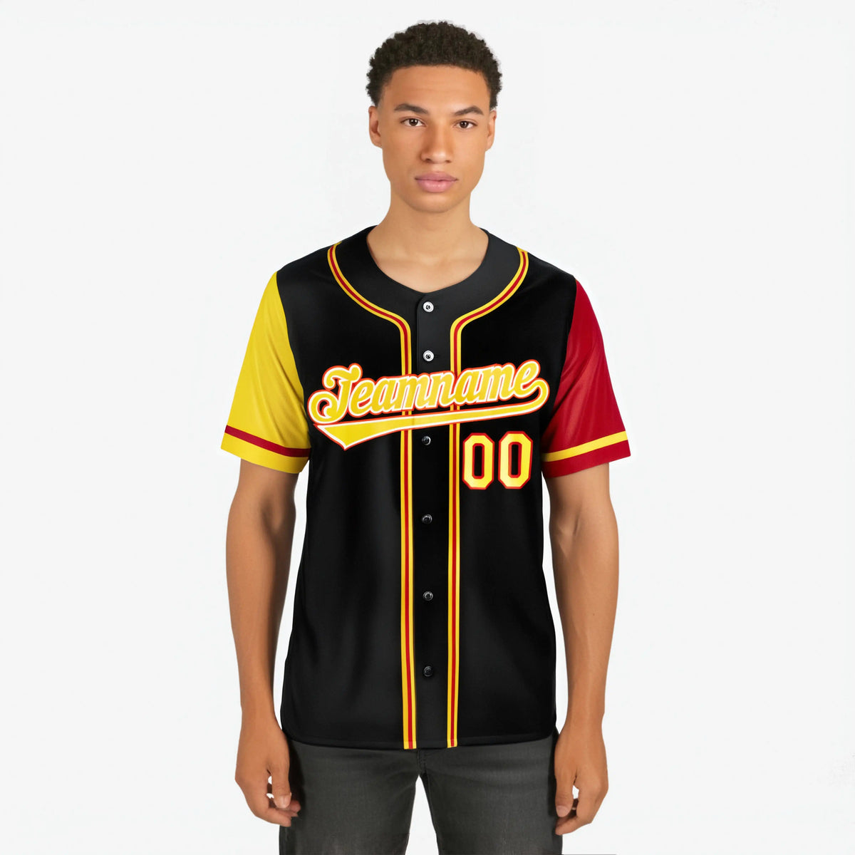 Custom Black Yellow Red Authentic Baseball Jersey