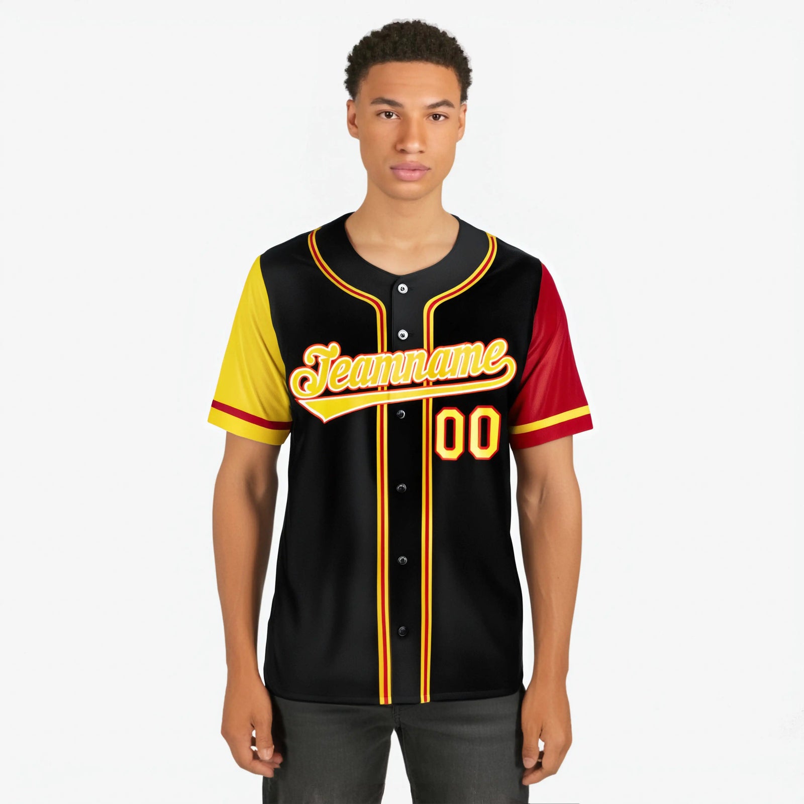 Custom Black Yellow Red Authentic Baseball Jersey