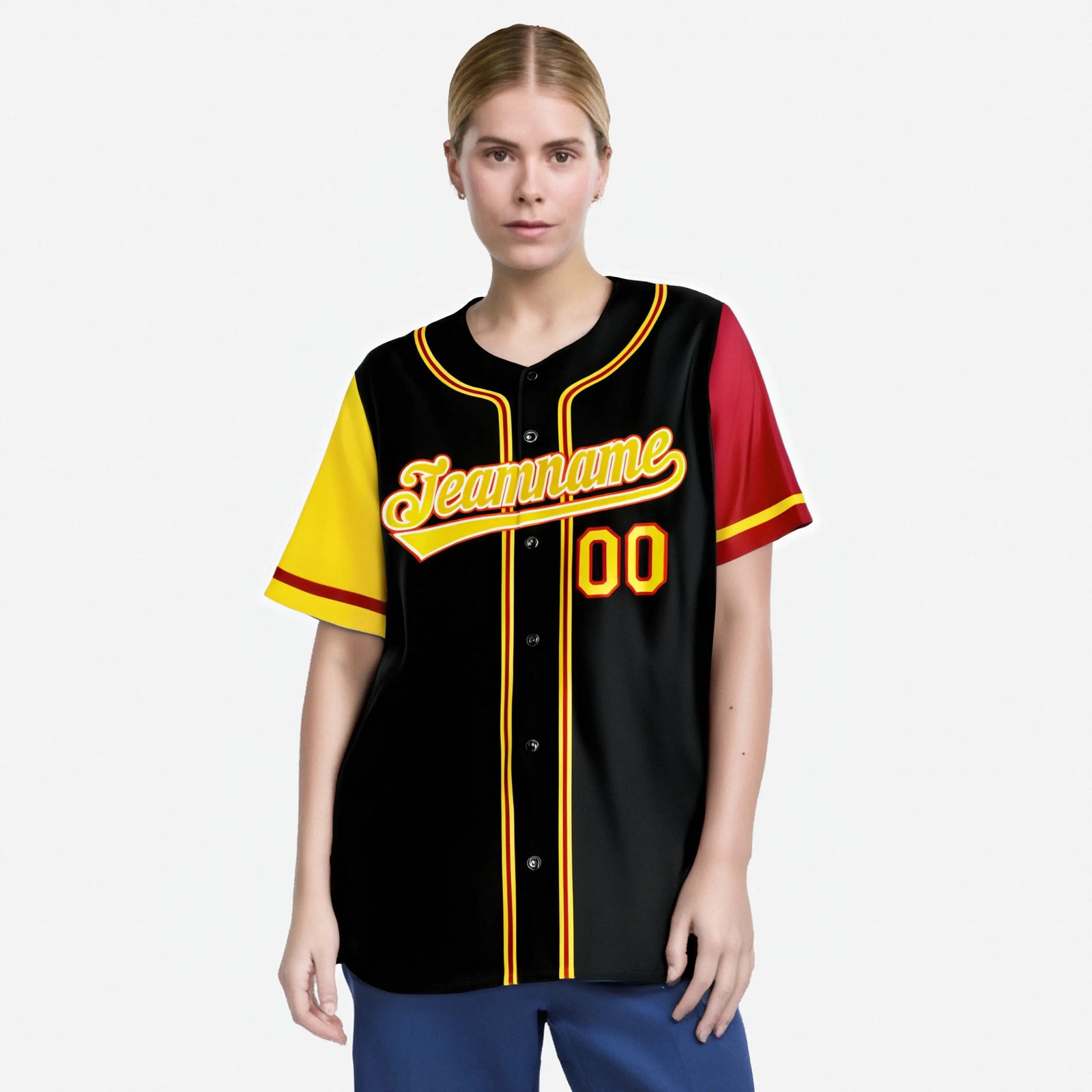 Custom Black Yellow Red Authentic Baseball Jersey