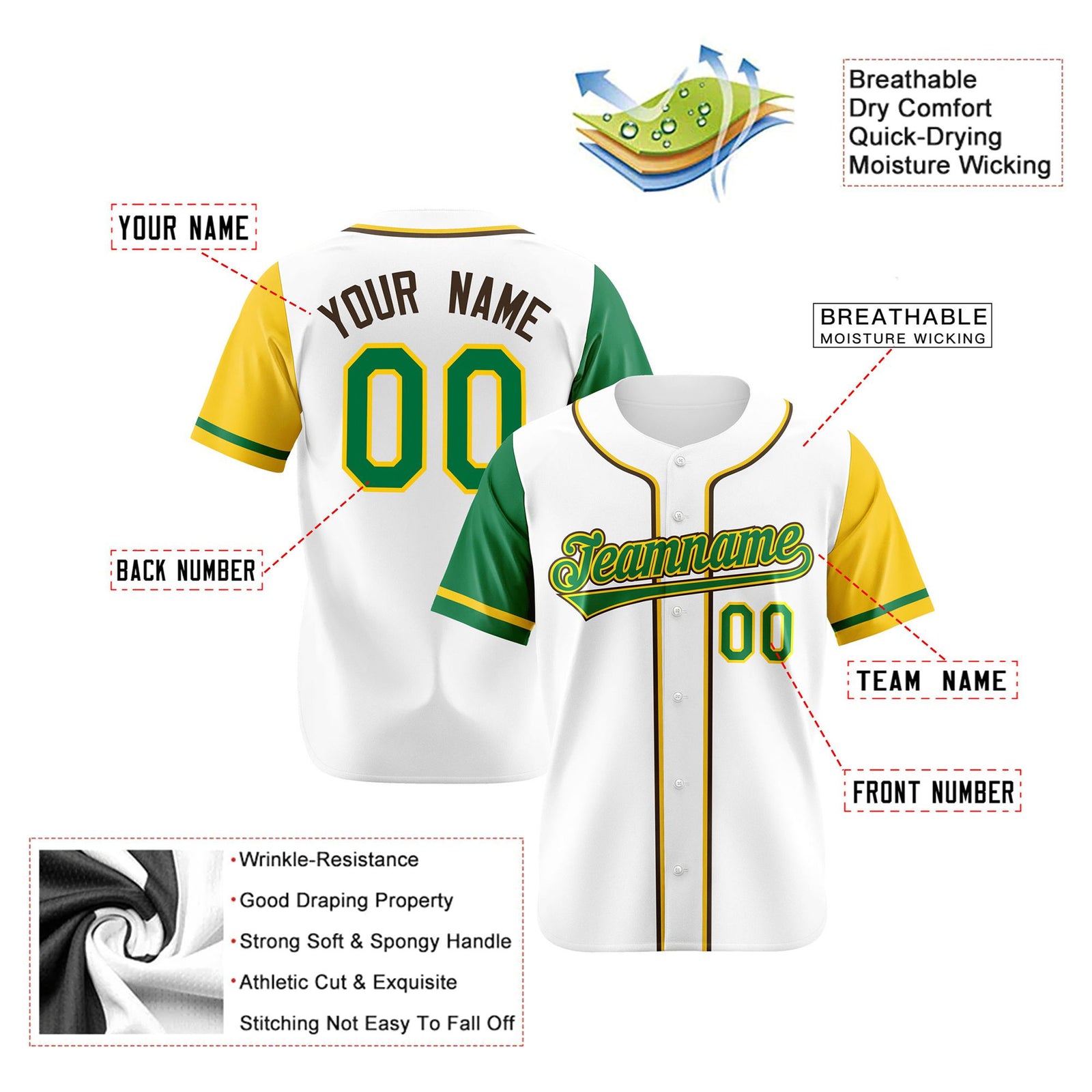 Custom White Kelly Green Yellow Authentic Baseball Jersey
