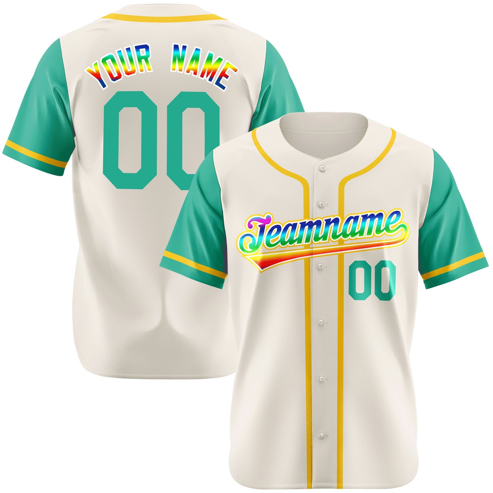 Custom Cream Teal Gold Authentic Baseball Jersey
