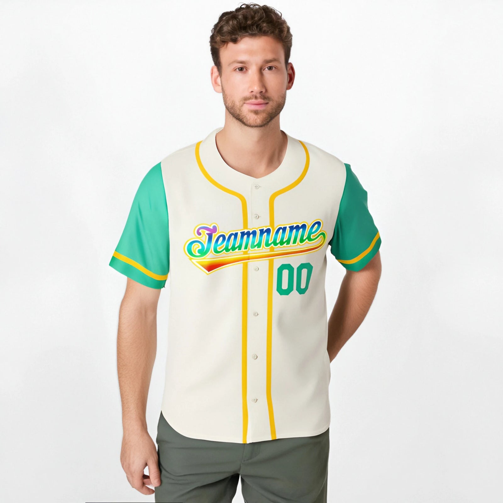 Custom Cream Teal Gold Authentic Baseball Jersey