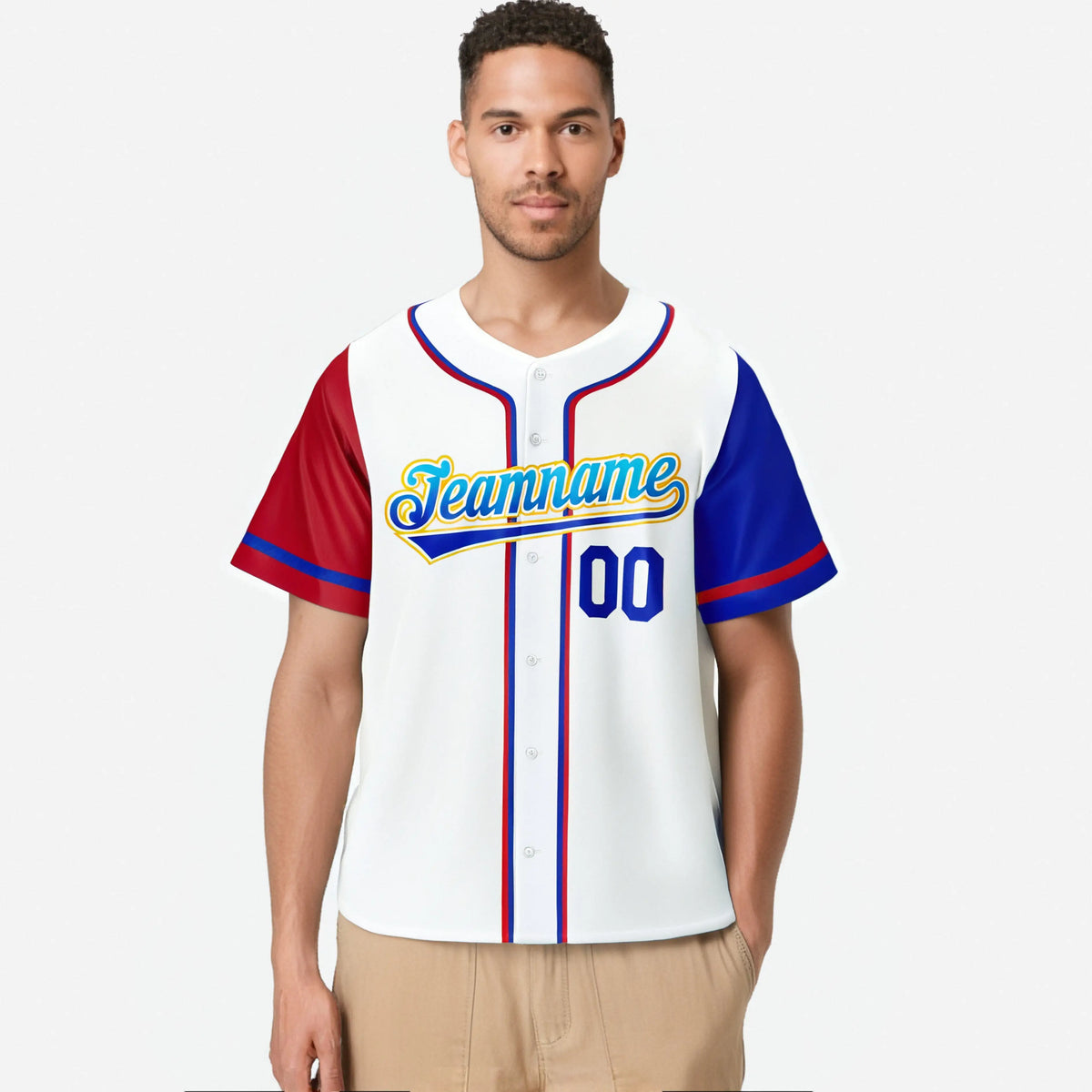 Custom White Red Royal Blue Authentic Baseball Jersey