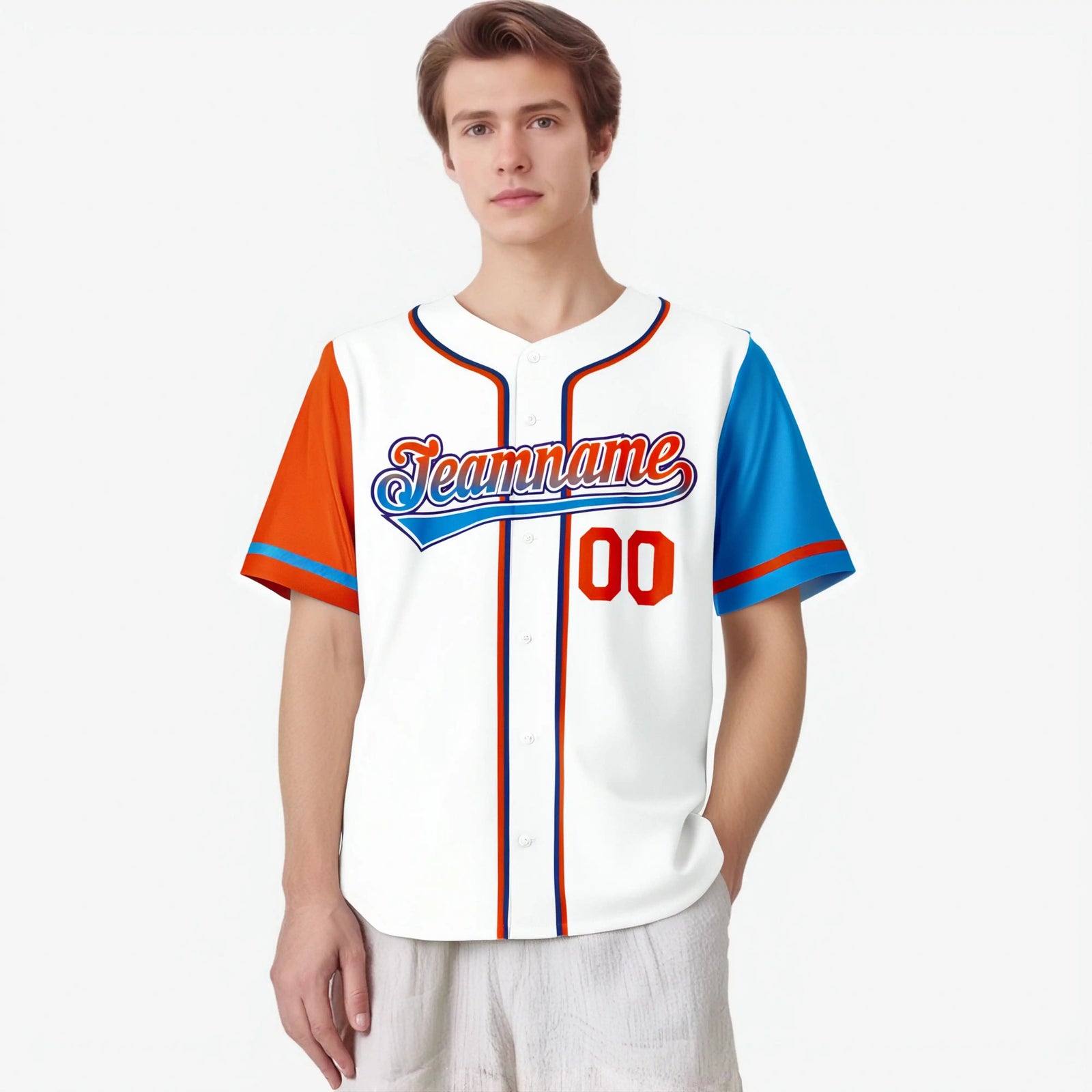Custom White Orange Powder Blue Authentic Baseball Jersey