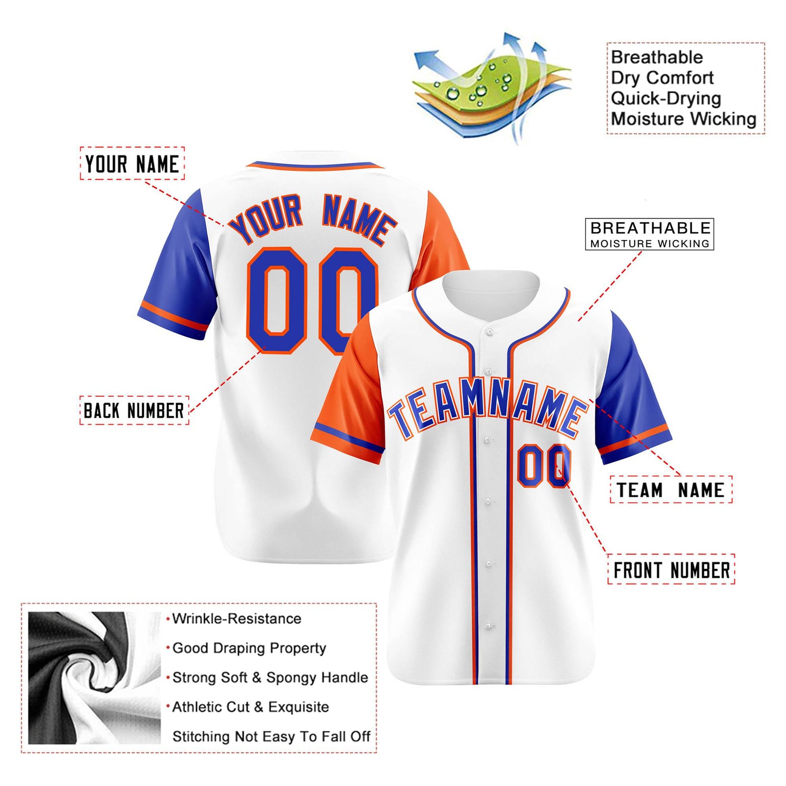 Custom White Orange Royal Blue Authentic Baseball Jersey