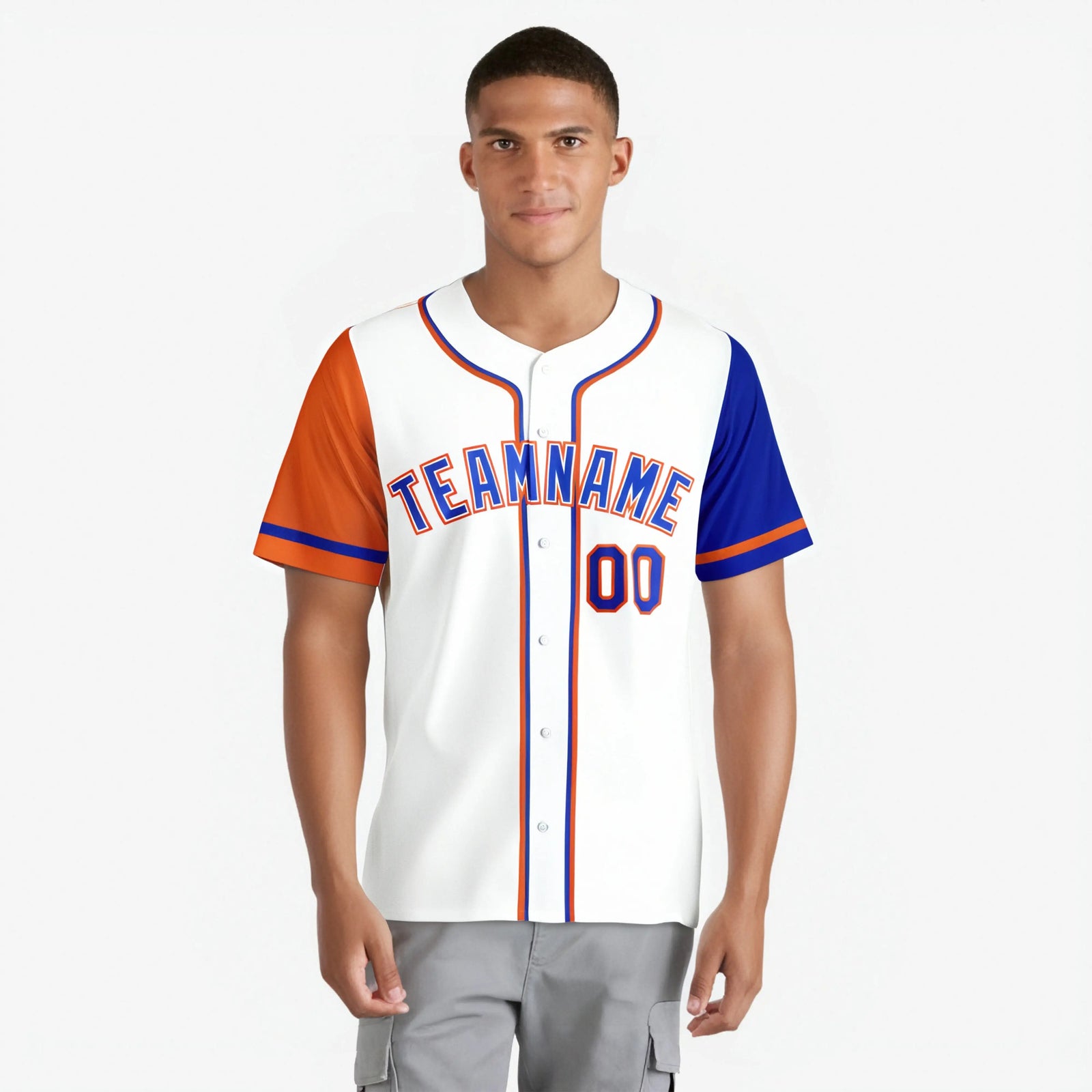 Custom White Orange Royal Blue Authentic Baseball Jersey