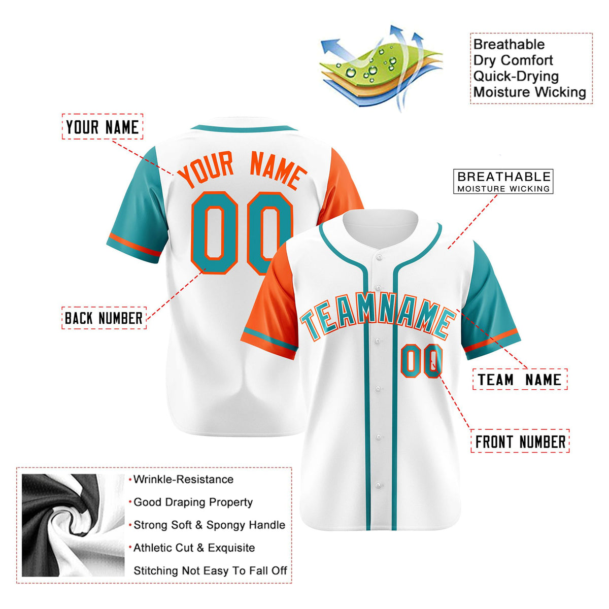Custom White Orange Aqua Authentic Baseball Jersey