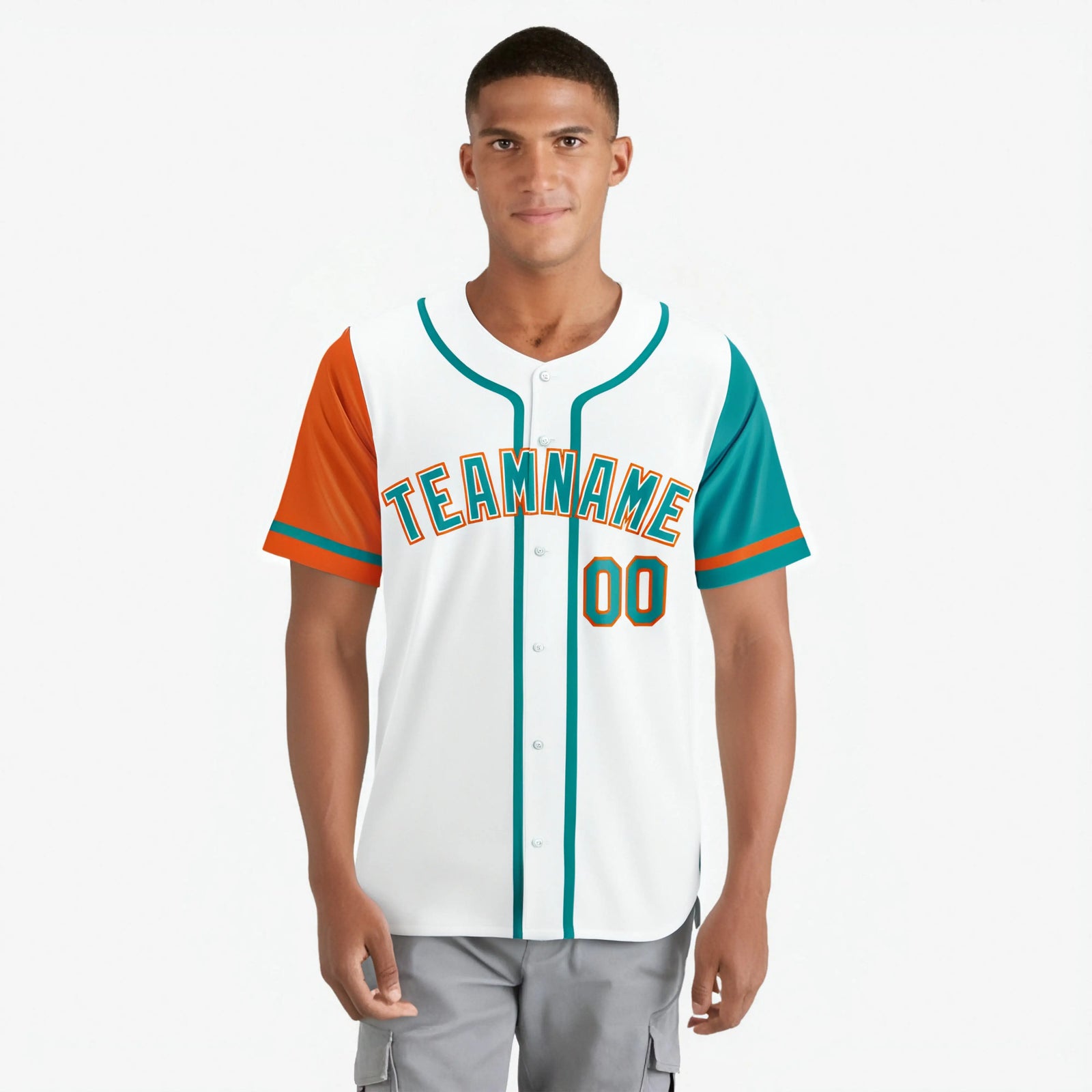 Custom White Orange Aqua Authentic Baseball Jersey