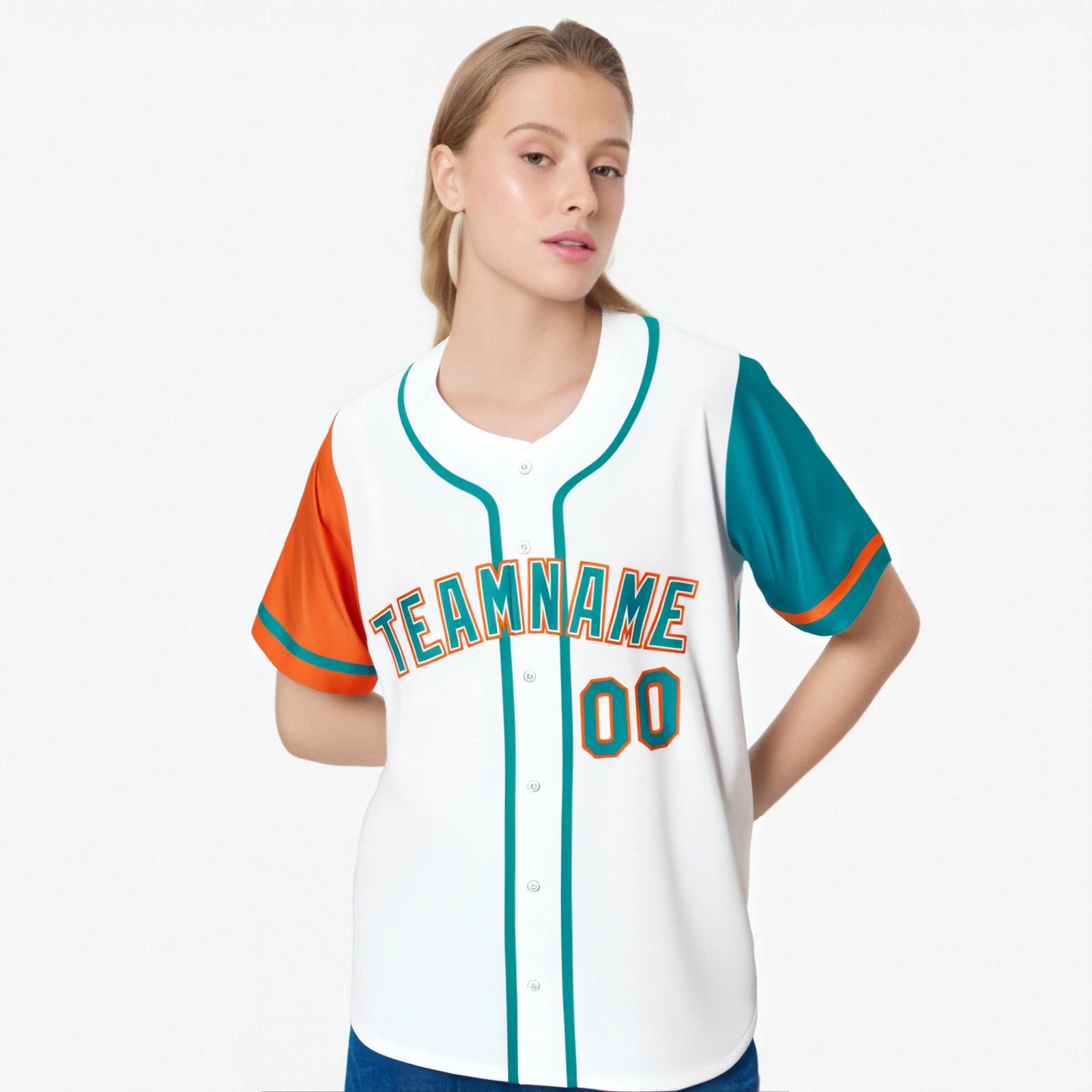 Custom White Orange Aqua Authentic Baseball Jersey