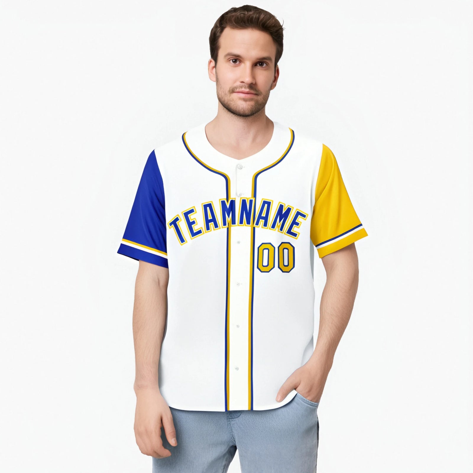 Custom White Gold Royal Blue Authentic Baseball Jersey