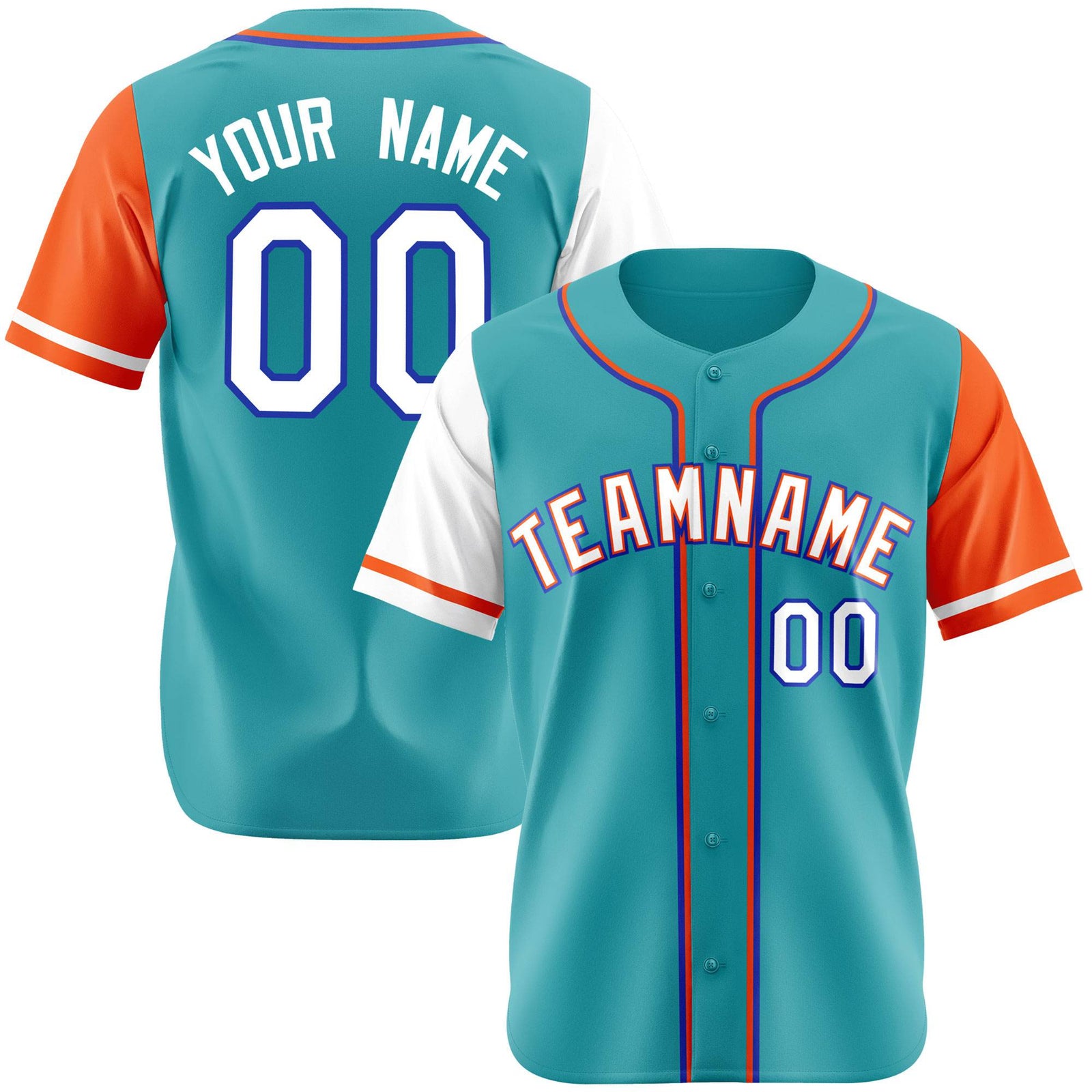 Custom Aqua White Orange Authentic Baseball Jersey