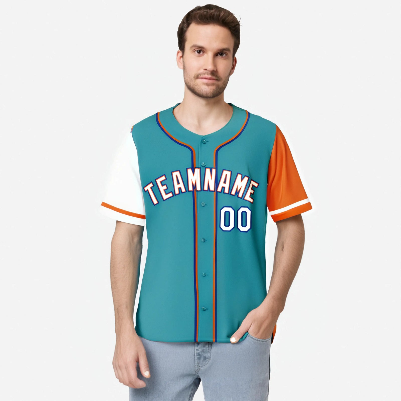 Custom Aqua White Orange Authentic Baseball Jersey