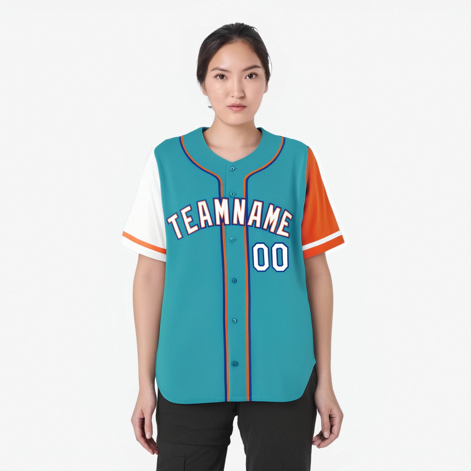 Custom Aqua White Orange Authentic Baseball Jersey