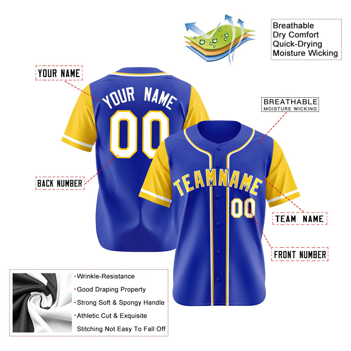 Custom Royal Blue Gold Authentic Baseball Jersey