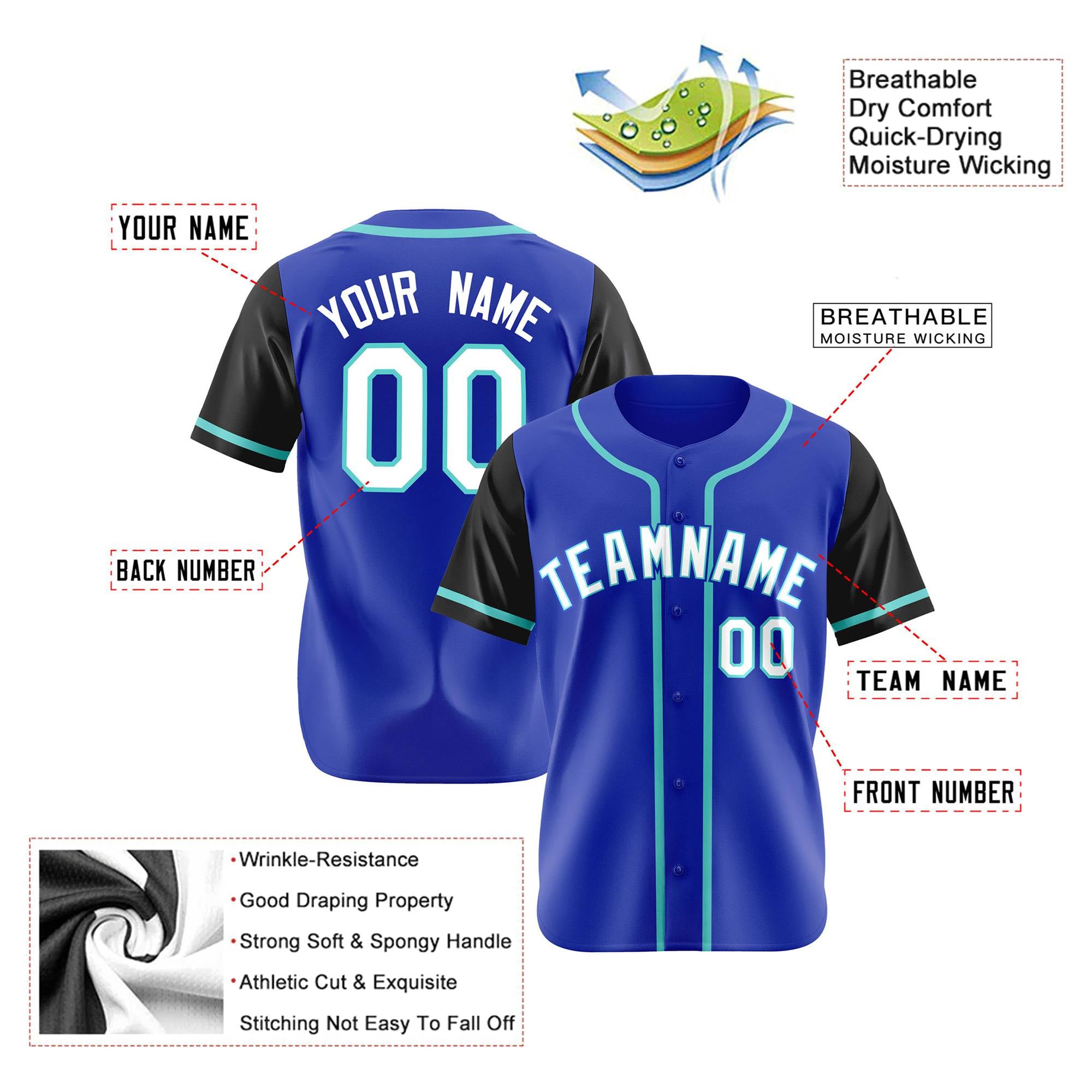 Custom Royal Blue Black Authentic Baseball Jersey