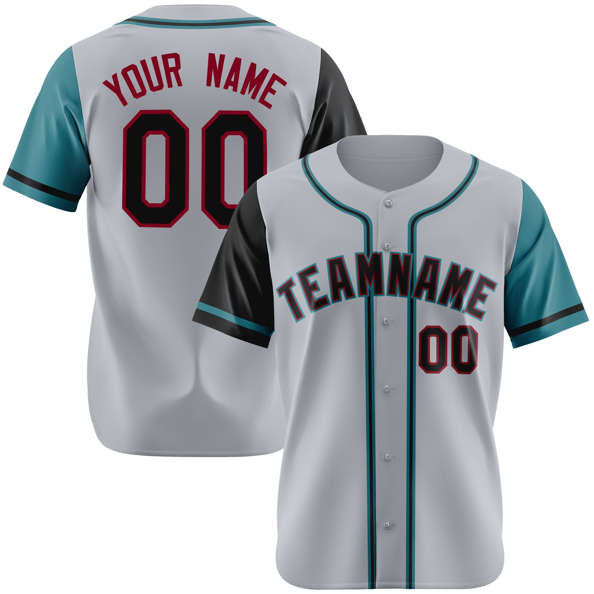 Custom Gray Black Aqua Authentic Baseball Jersey