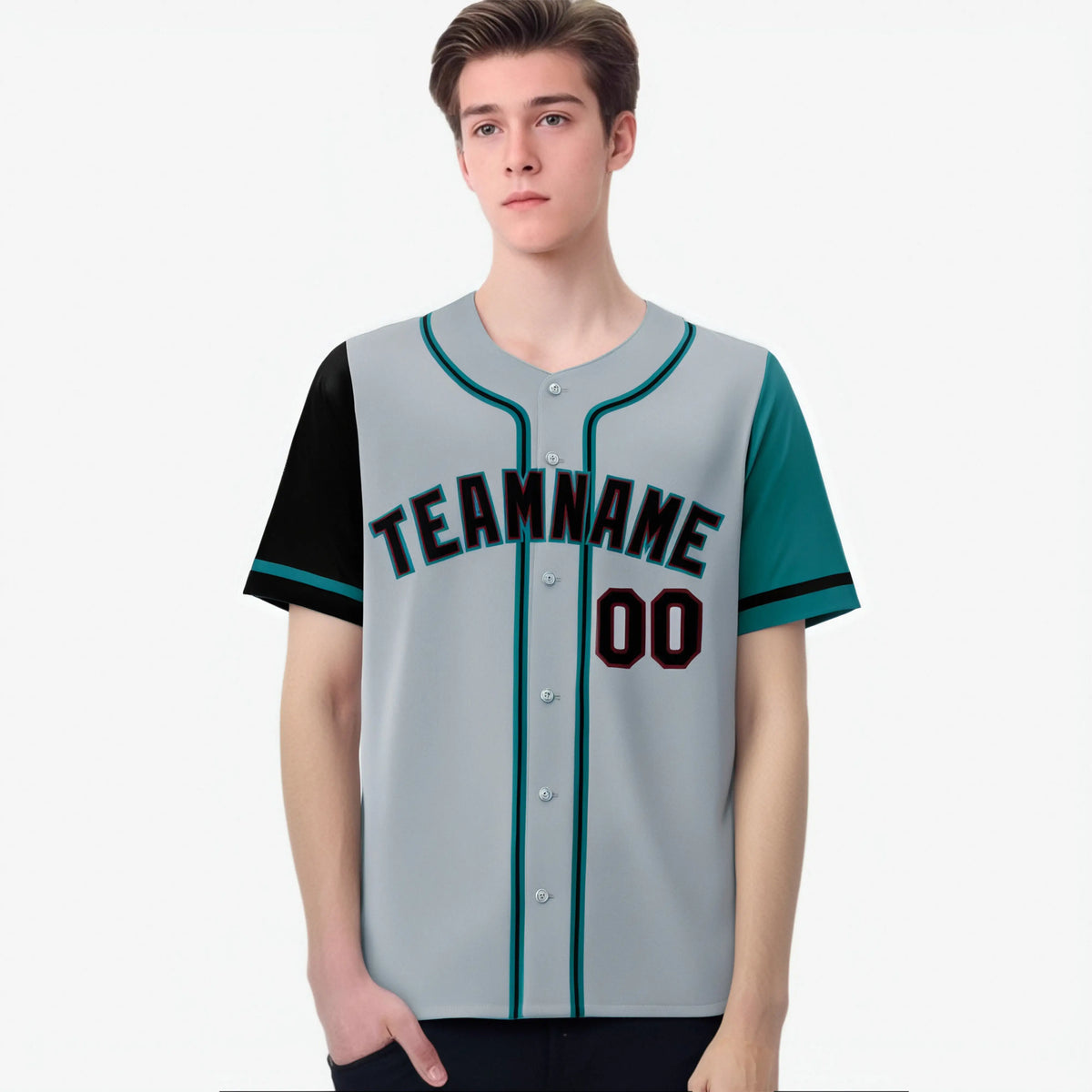 Custom Gray Black Aqua Authentic Baseball Jersey