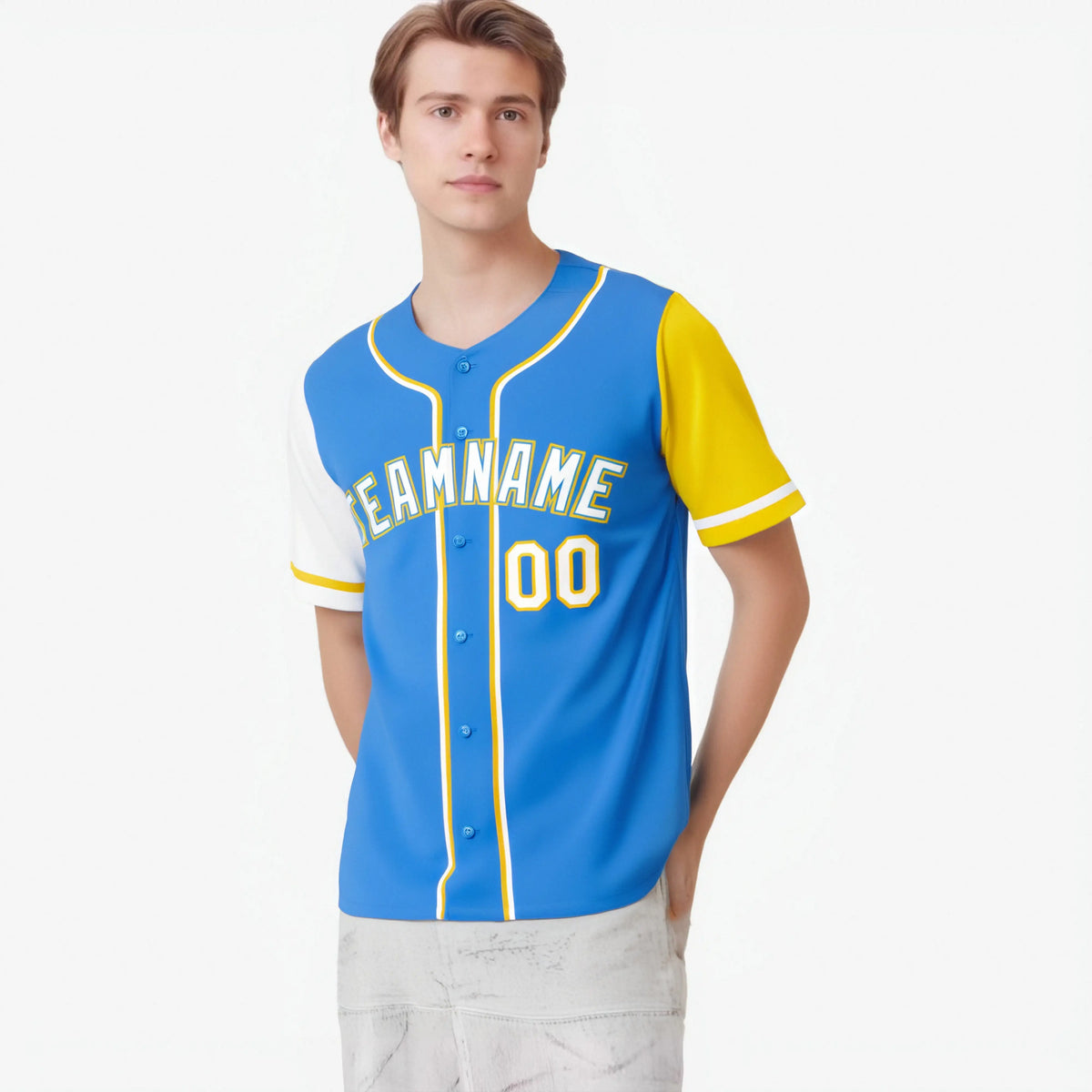 Custom Powder Blue White Gold Authentic Baseball Jersey