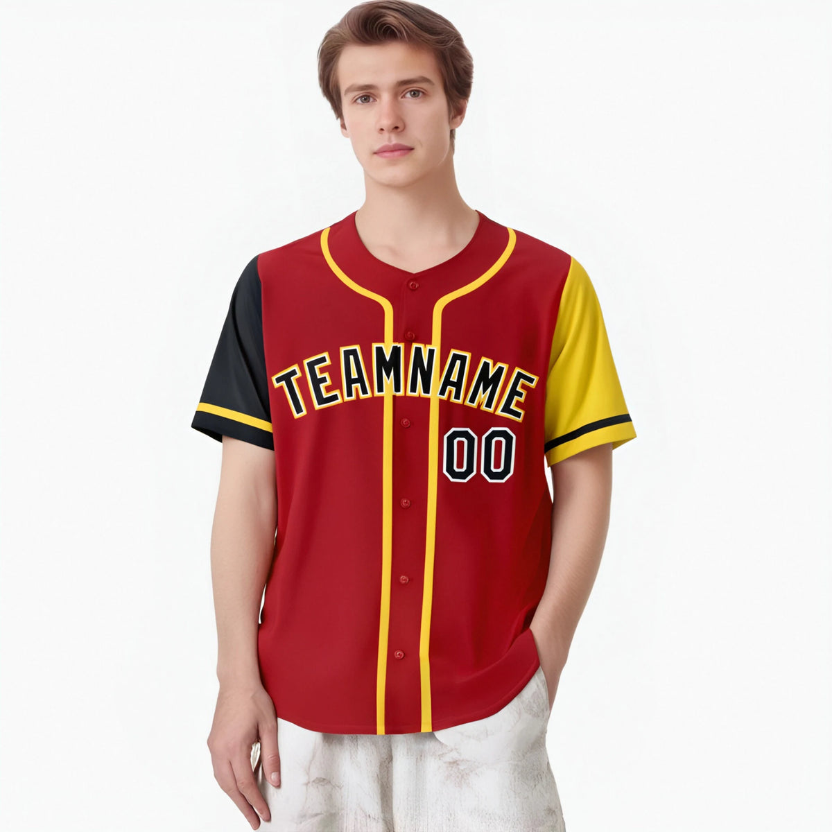Custom Red Gold Black Yellow Authentic Baseball Jersey