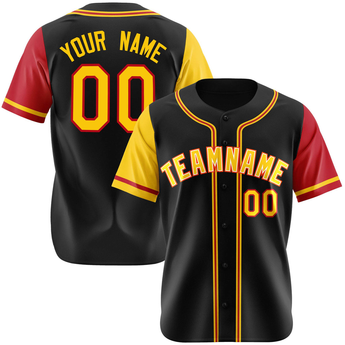 Custom Black Yellow Red Authentic Baseball Jersey