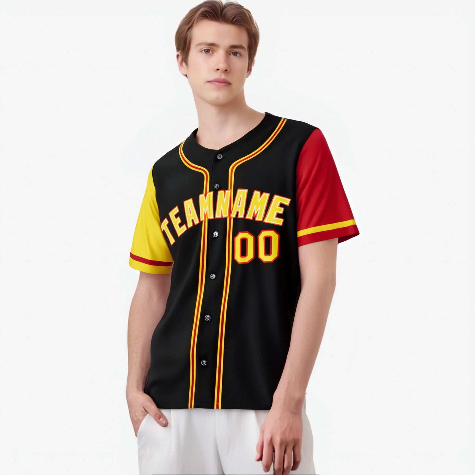 Custom Black Yellow Red Authentic Baseball Jersey