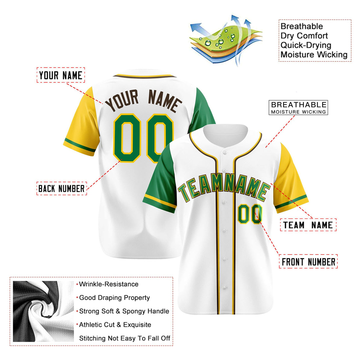 Custom White Kelly Green Yellow Authentic Baseball Jersey