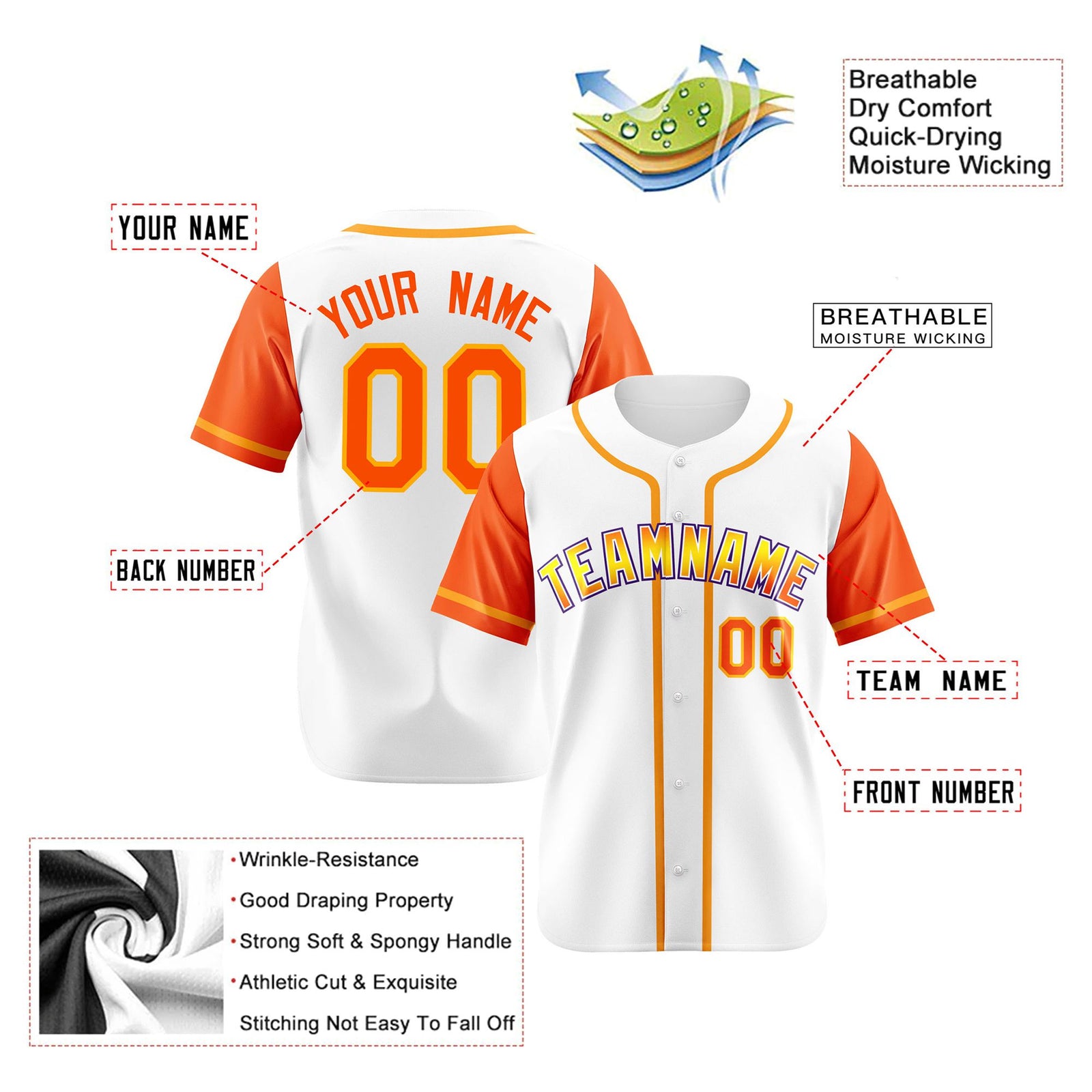 Custom White Orange Authentic Baseball Jersey