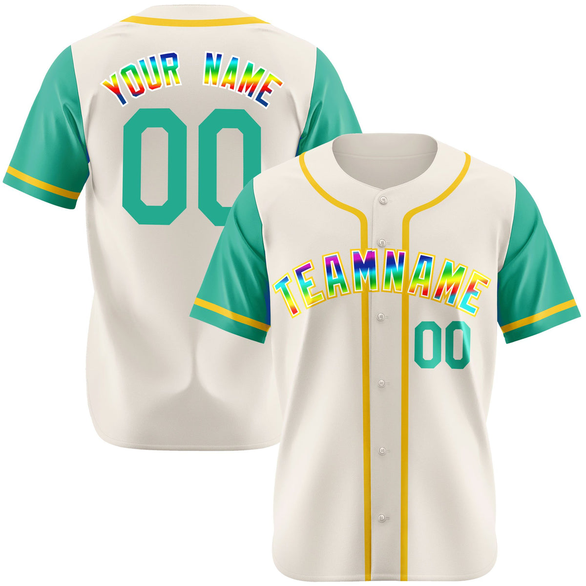 Custom Cream Teal Gold Authentic Baseball Jersey