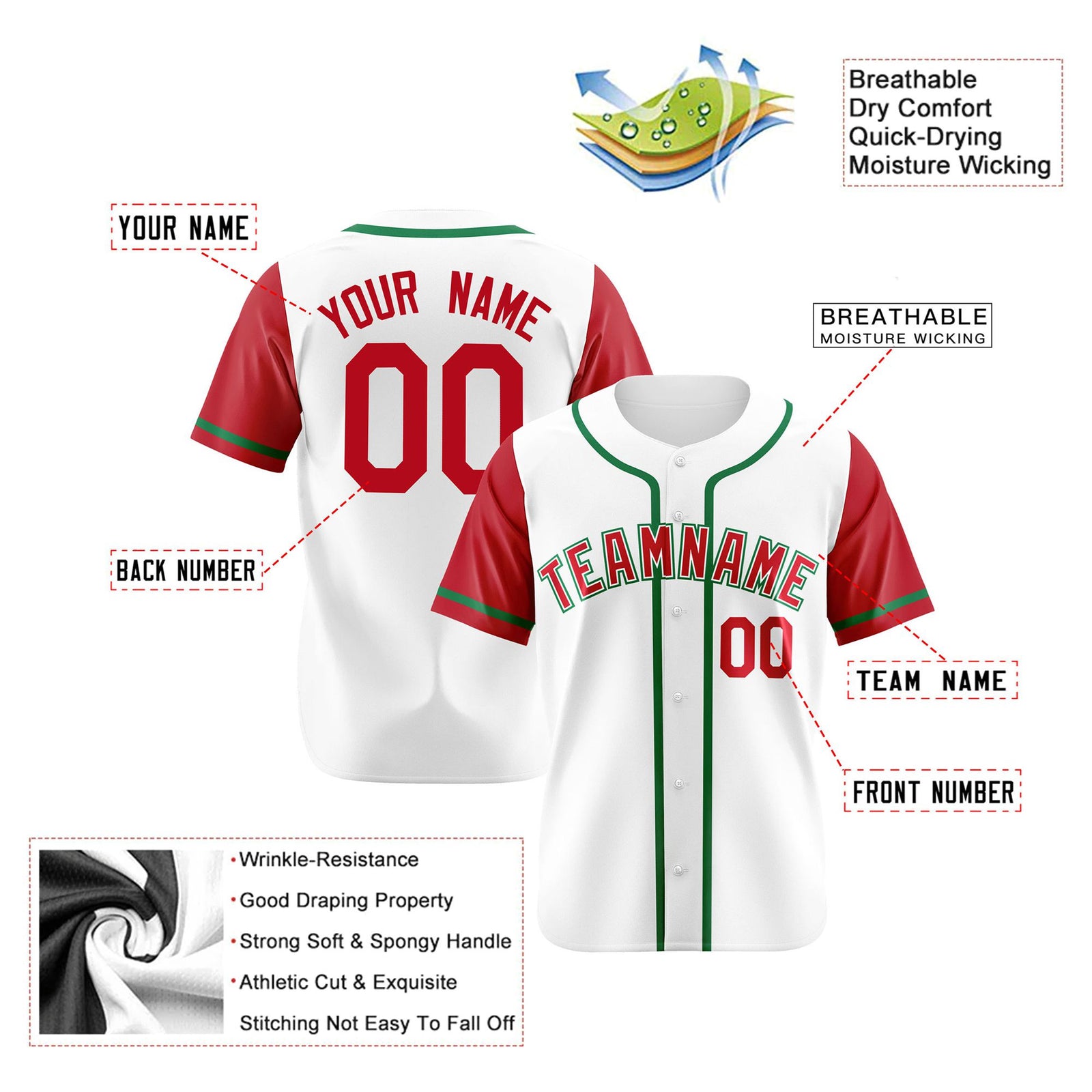 Custom White Red Kelly Green Authentic Baseball Jersey