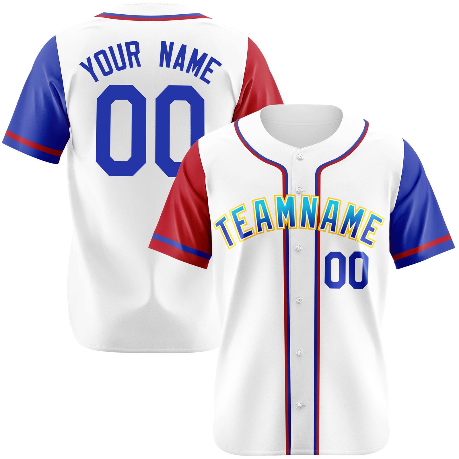 Custom White Red Royal Blue Authentic Baseball Jersey