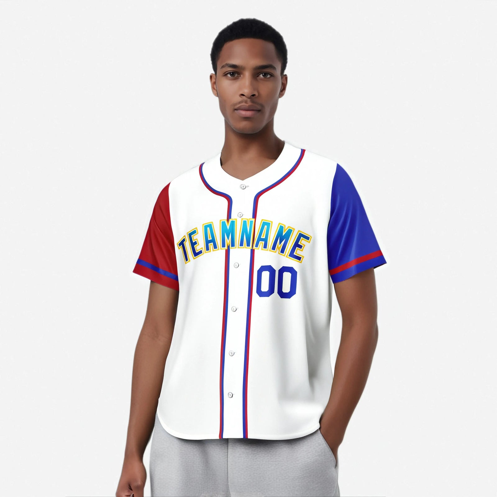 Custom White Red Royal Blue Authentic Baseball Jersey