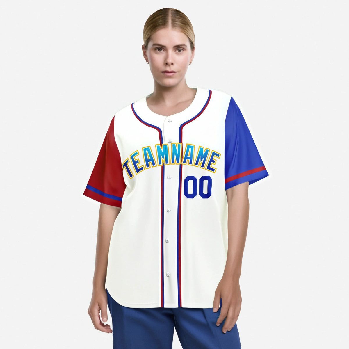 Custom White Red Royal Blue Authentic Baseball Jersey