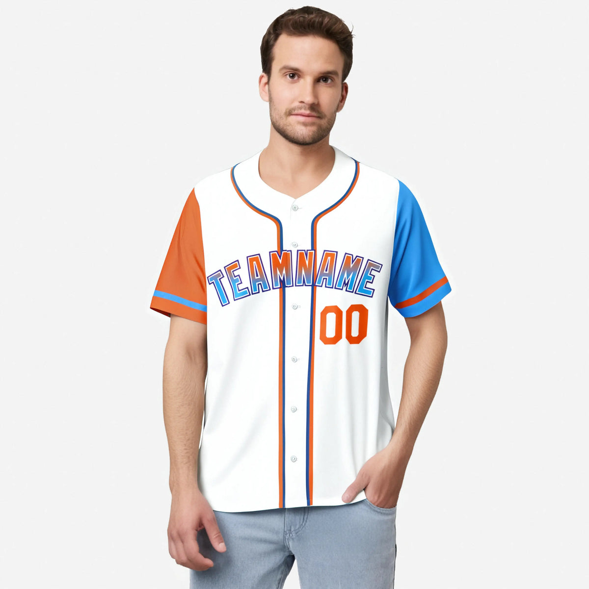Custom White Orange Powder Blue Authentic Baseball Jersey