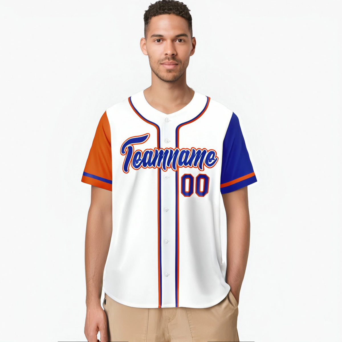 Custom White Orange Royal Blue Authentic Baseball Jersey