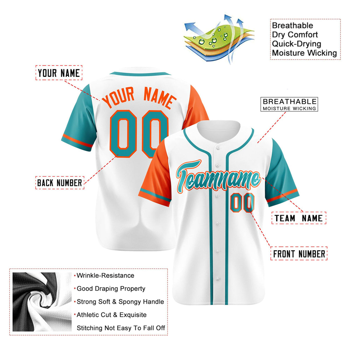 Custom White Orange Aqua Authentic Baseball Jersey