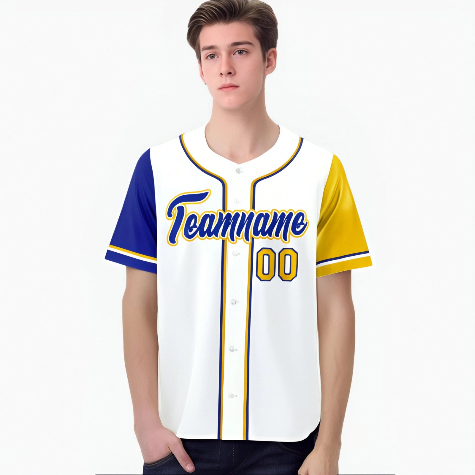 Custom White Gold Royal Blue Authentic Baseball Jersey