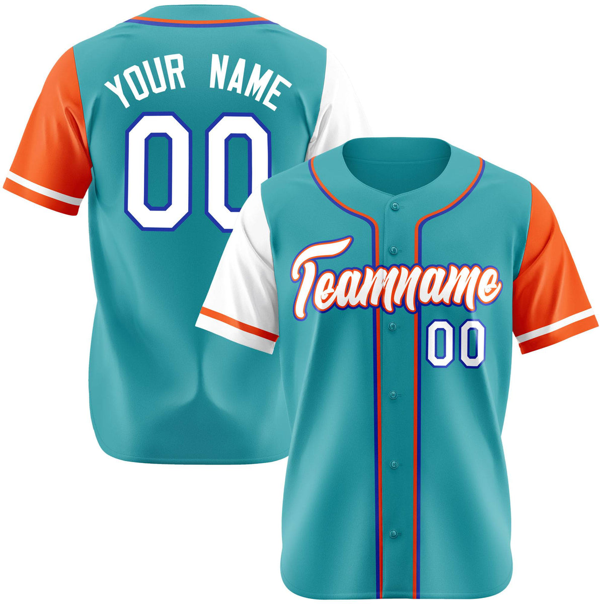 Custom Aqua White Orange Authentic Baseball Jersey