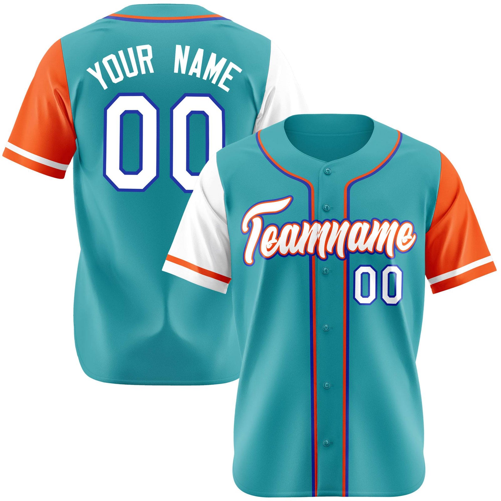 Custom Aqua White Orange Authentic Baseball Jersey