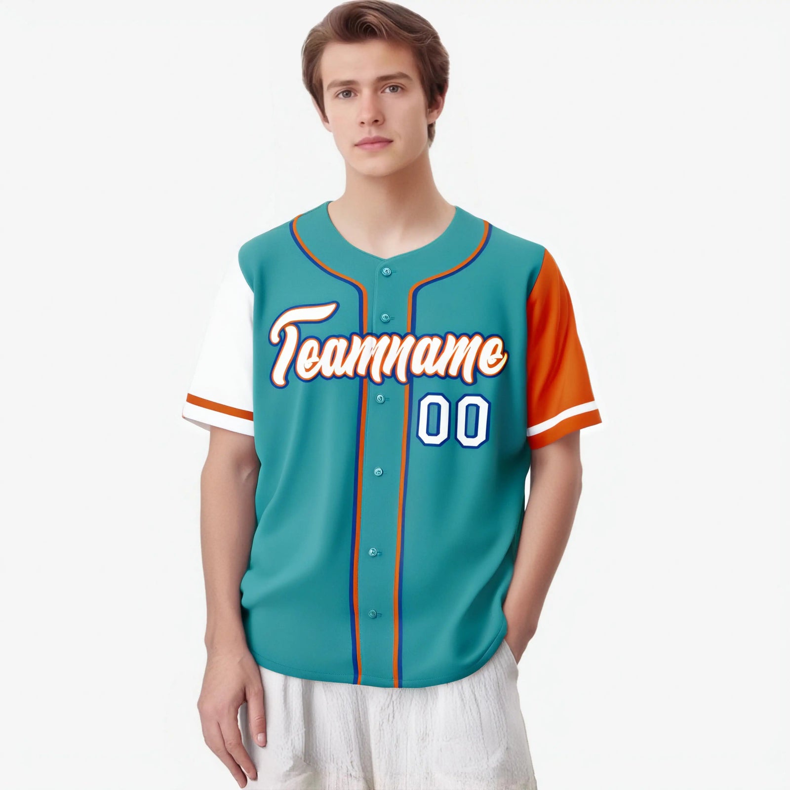 Custom Aqua White Orange Authentic Baseball Jersey