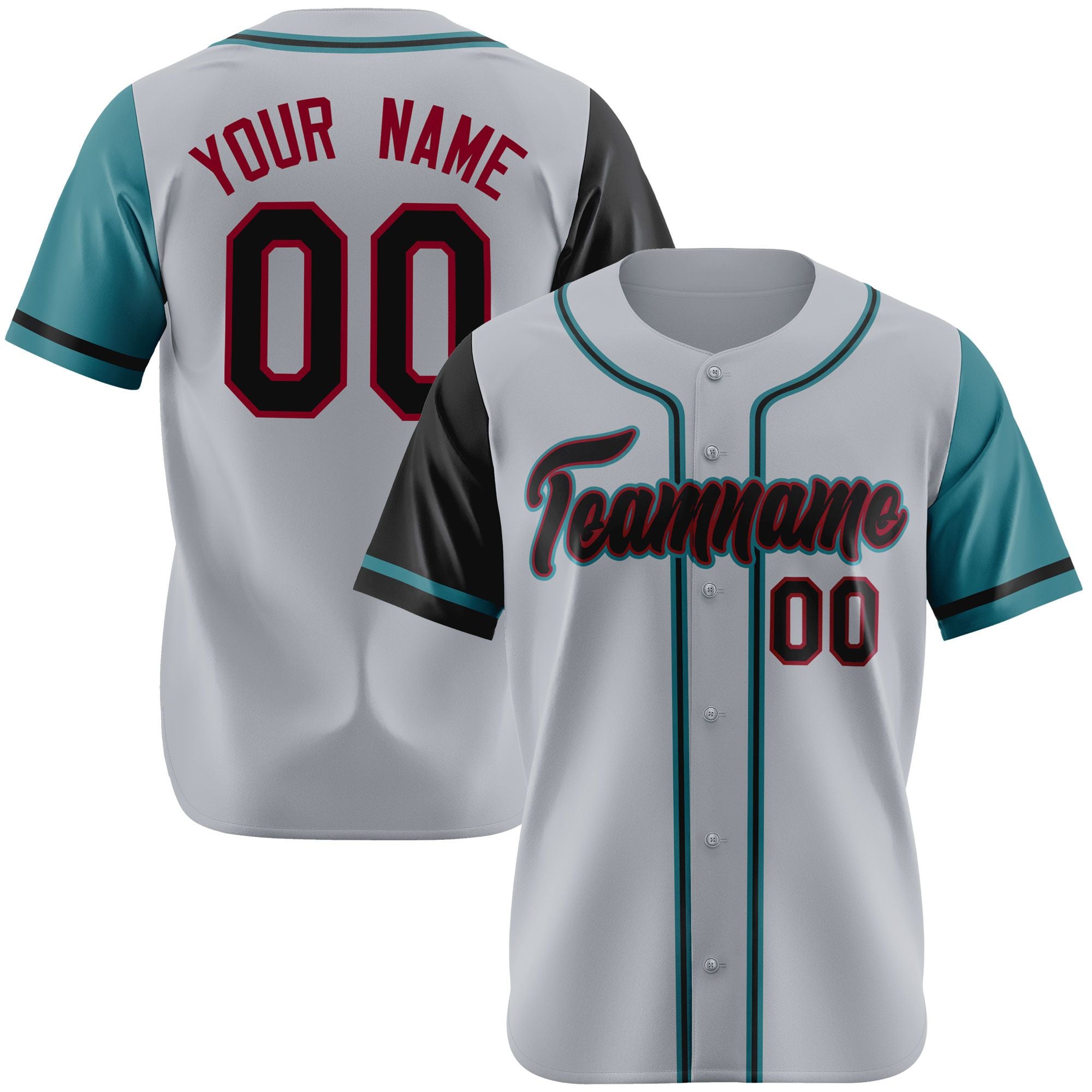 Custom Gray Black Aqua Authentic Baseball Jersey